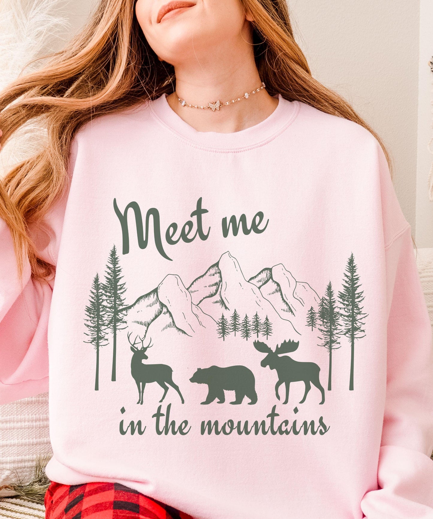 Meet me in the Mountains Sweatshirt Forest Animal Nature Core Colorado Sweatshirt Granola Girl Nature Lover Camping Sweatshirt Ecology Shirt