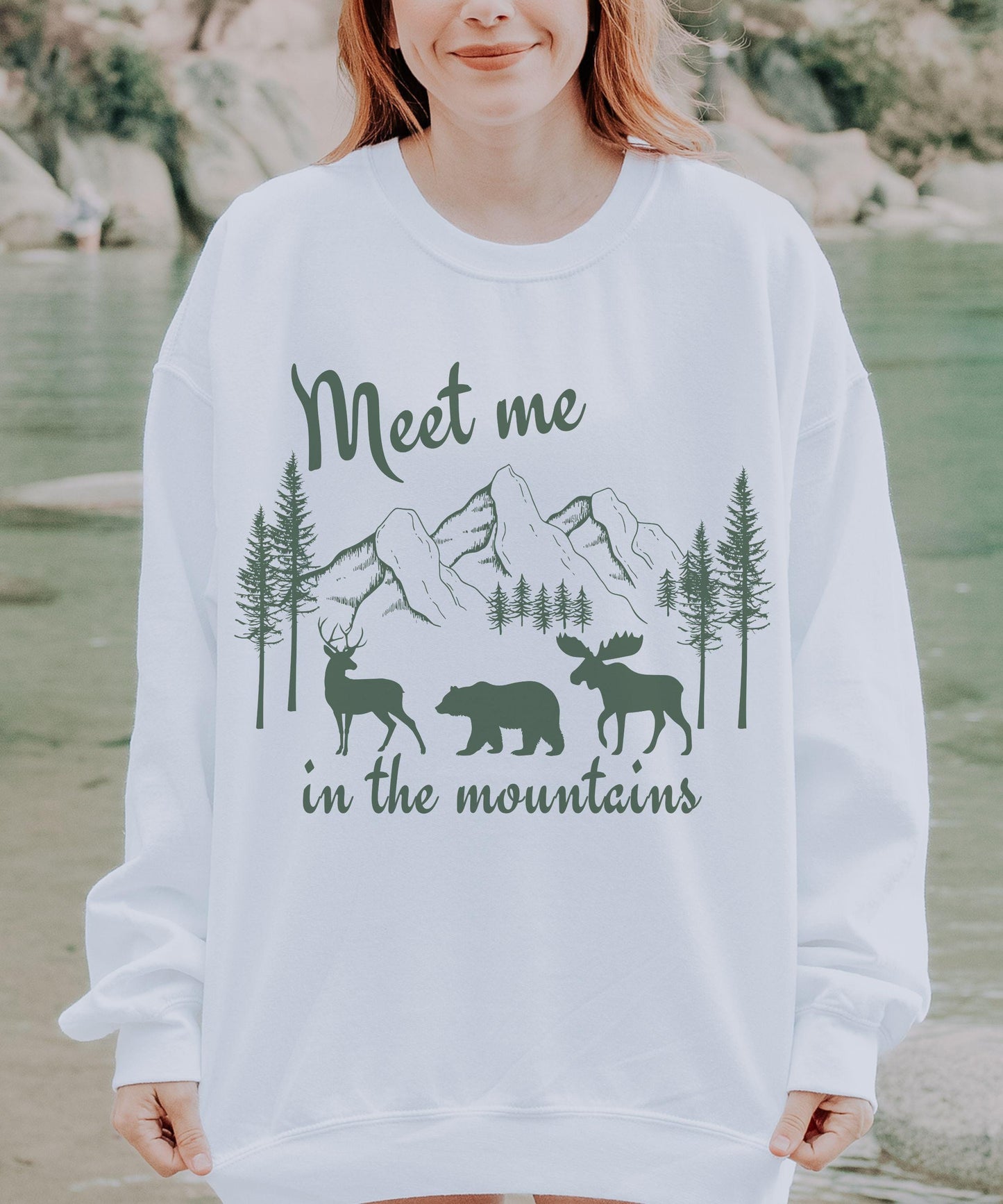 Meet me in the Mountains Sweatshirt Forest Animal Nature Core Colorado Sweatshirt Granola Girl Nature Lover Camping Sweatshirt Ecology Shirt