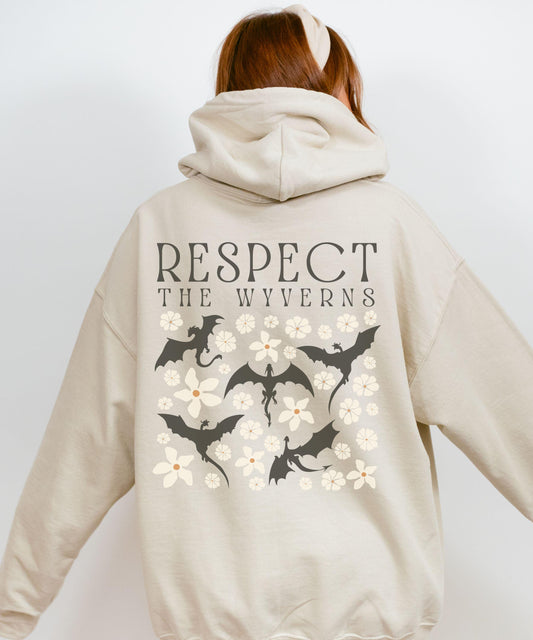 Respect The Wyverns Hoodie, Wyvern Sweatshirt Romantasy Reader Floral Bookish Whimsigoth Clothing Fantasy Romance Dragon Shirt Bookcore Gift