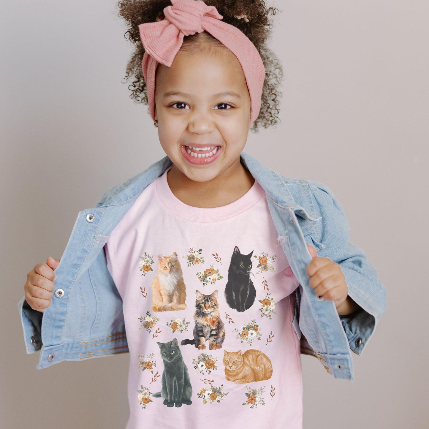 Floral Cat Shirt Kids Youth Cat Tee Toddler Kitten Tshirt, Cottagecore Cat Clothes Girls Cat Lover Gift, Cat Kids Clothing Animal Lover Gift