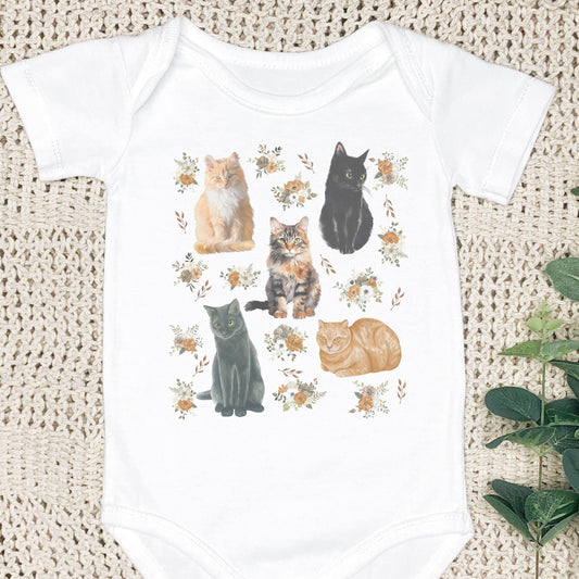 Floral Cat Baby Bodysuit, Cottagecore Baby Clothes, Cat Lover Baby Gifts, Kitten Baby Bodysuit, Cat Baby Shower Gift, Cat Clothes Baby Girl