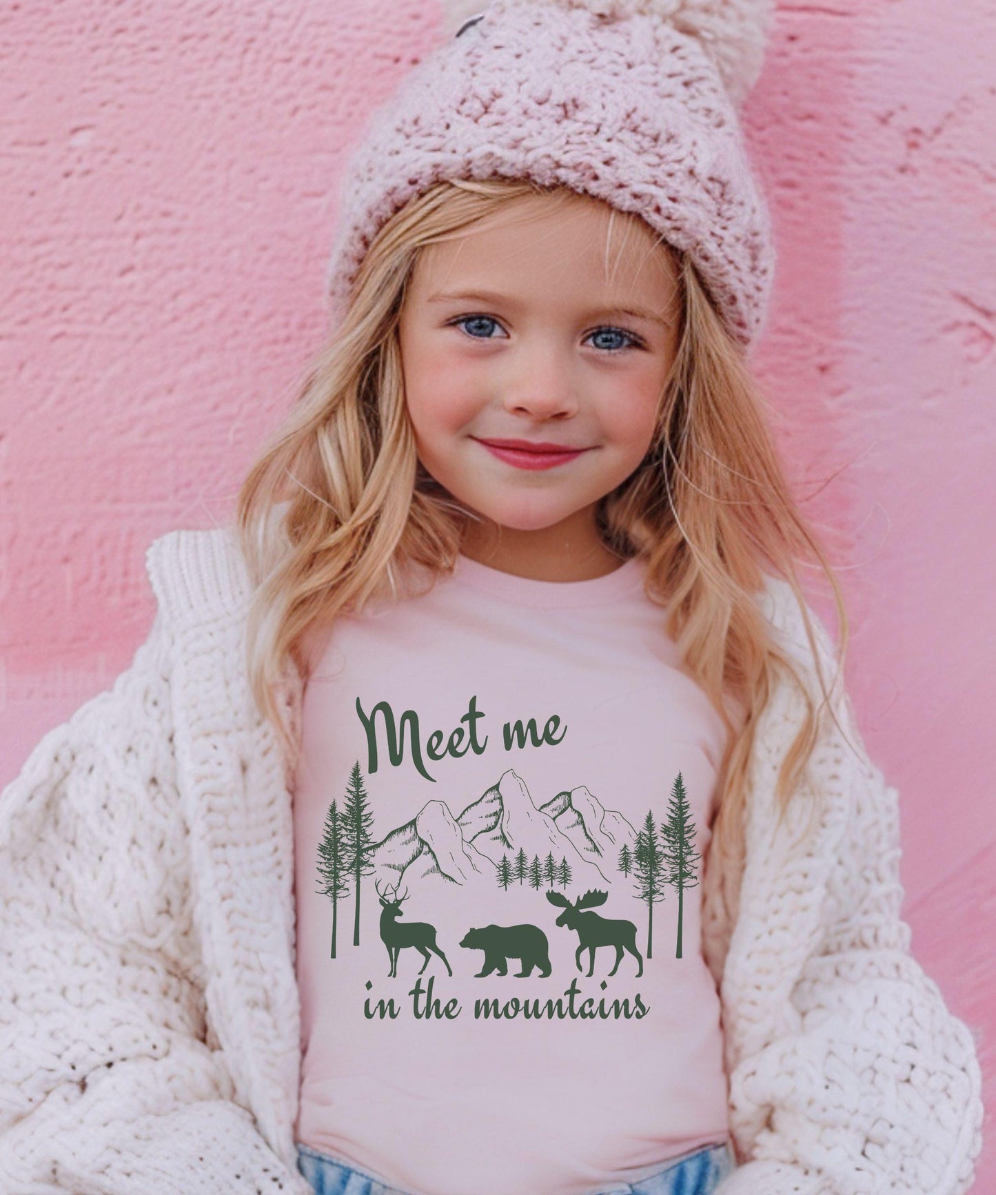 Meet Me in the Mountains Shirt Kids, Mountain Animal Lover Shirt Deer Bear Moose Shirt, Neutral Kids Clothes Naturecore Granola Colorado Tee