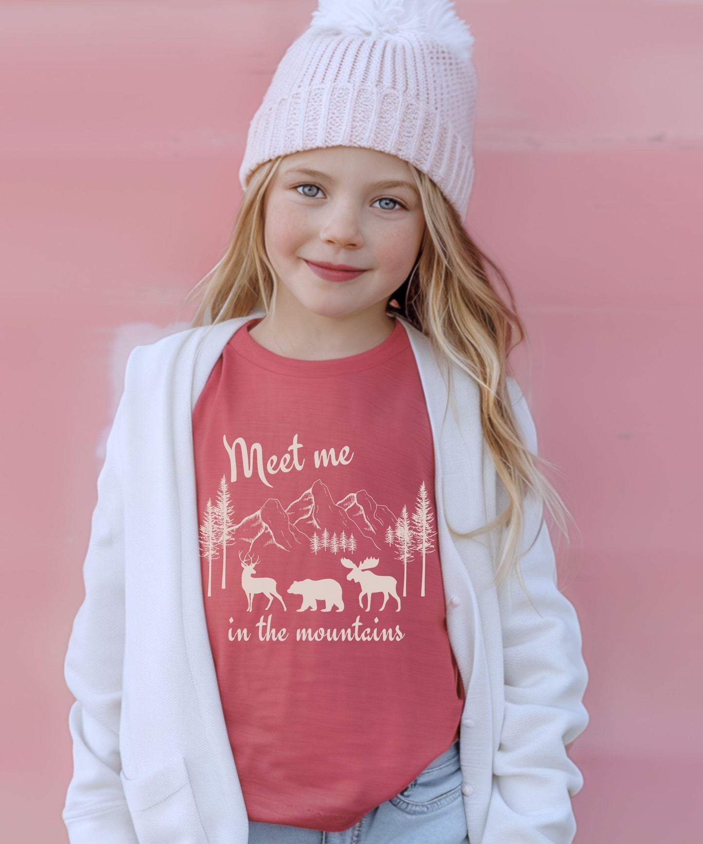 Meet Me in the Mountains Shirt Kids, Mountain Animal Lover Shirt Deer Bear Moose Shirt, Neutral Kids Clothes Naturecore Granola Colorado Tee