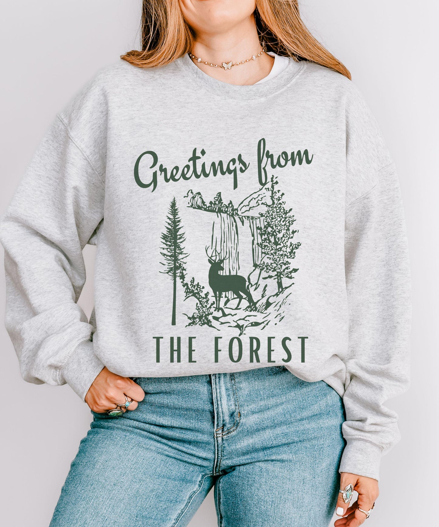 Forest Greeting sweatshirt Forest Core Naturecore Nature Lover Granola Girl Forest Animal Deer Sweatshirt Ecology Shirt Camping Hiking Shirt