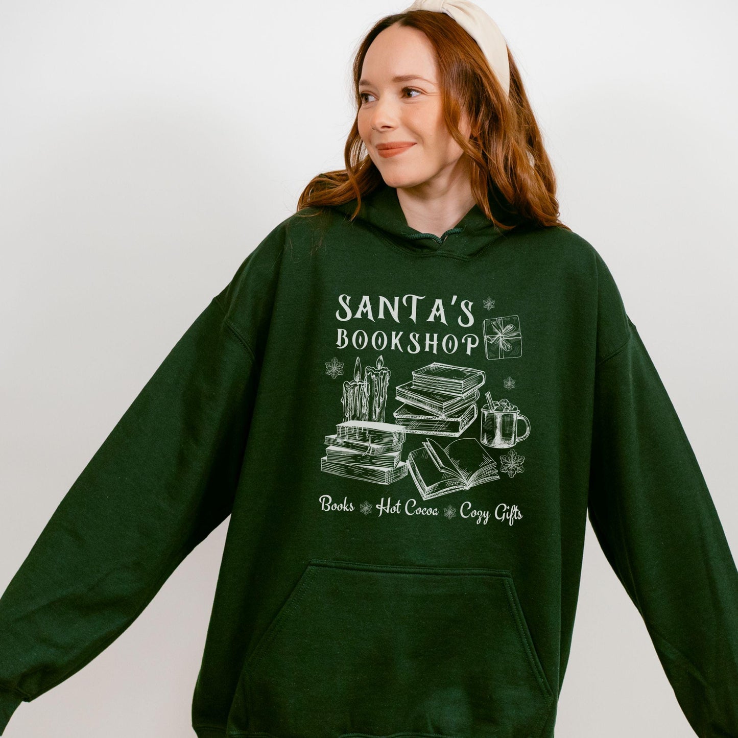 Santa's Bookshop Hoodie, Bookish Christmas Bookcore Santa Sweatshirt for Book Lover Booktok Cozy Holiday Romance Reader Reading Hoodie