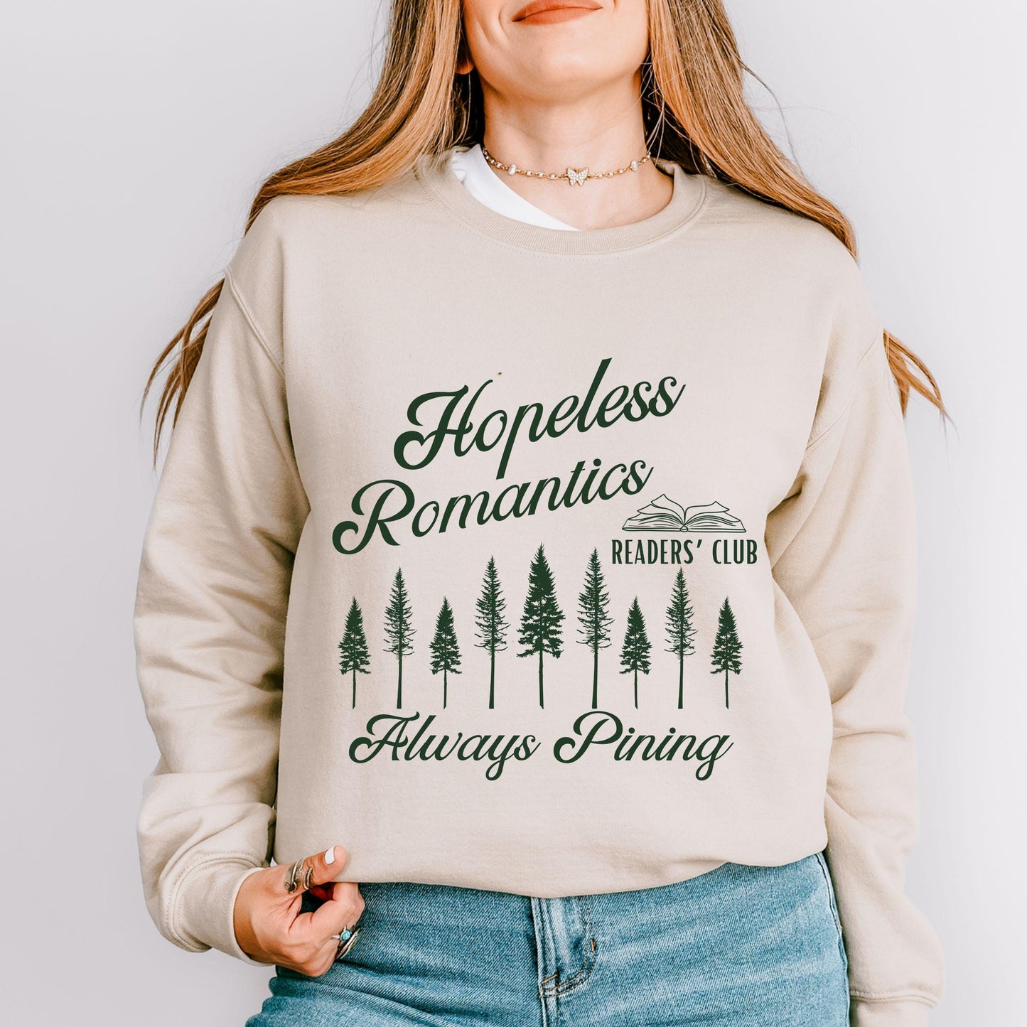 Hopeless Romantics Readers Club Sweatshirt, Pine Tree Sweatshirt Romance Reader Shirt Romantasy Reader Crewneck Bookcore Reading Sweatshirt