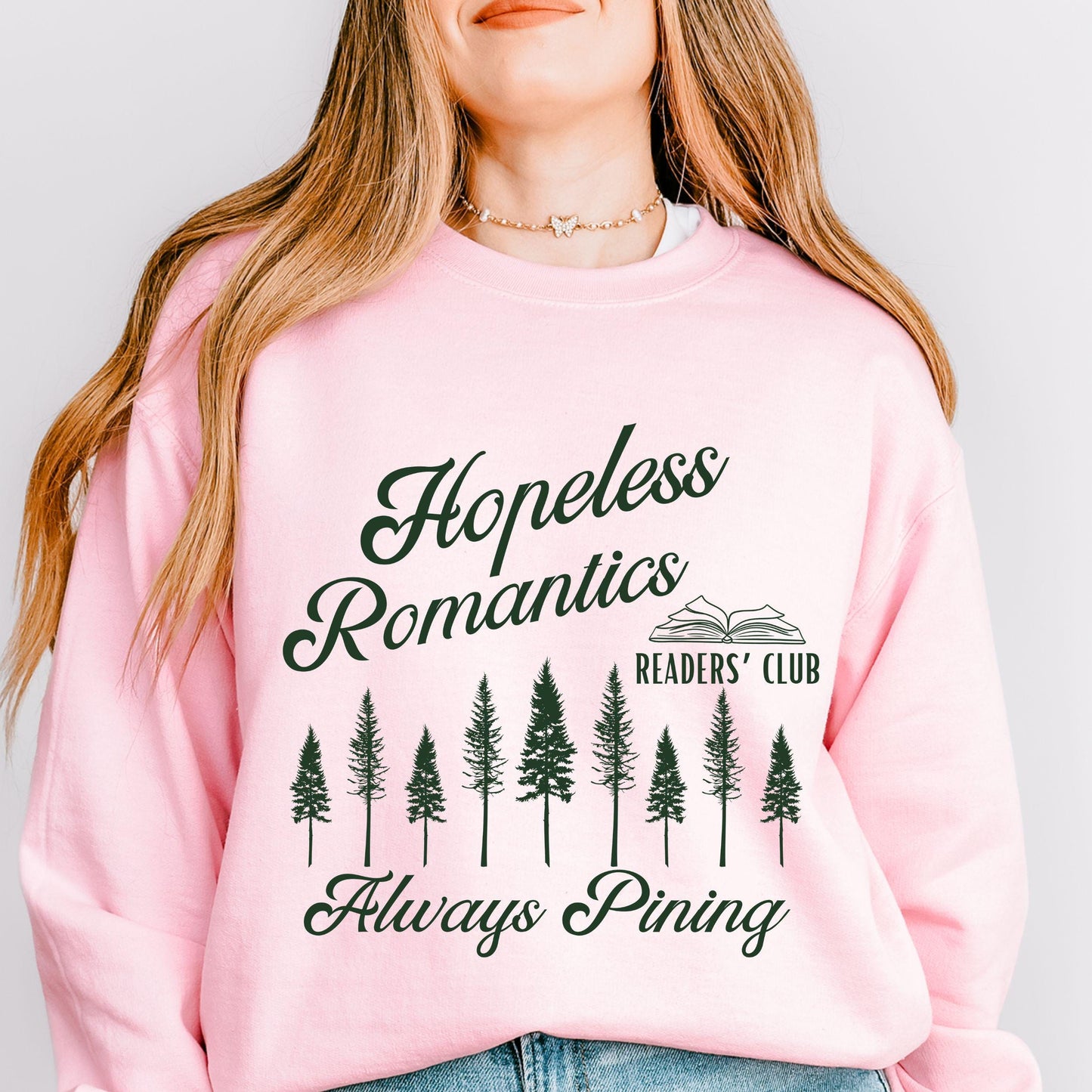 Hopeless Romantics Readers Club Sweatshirt, Pine Tree Sweatshirt Romance Reader Shirt Romantasy Reader Crewneck Bookcore Reading Sweatshirt