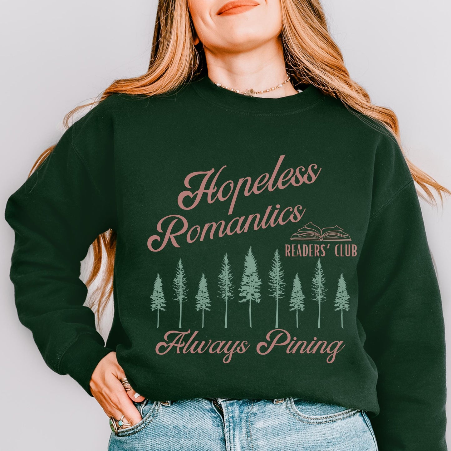 Hopeless Romantics Readers Club Sweatshirt, Pine Tree Sweatshirt Romance Reader Shirt Romantasy Reader Crewneck Bookcore Reading Sweatshirt