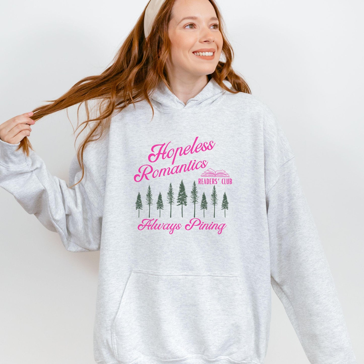 Hopeless Romantics Readers Club Hoodie, Pine Tree Hoodie Fantasy Romance Romantasy Reader Sweatshirt Nature Granola Girl Bookish Hoodie