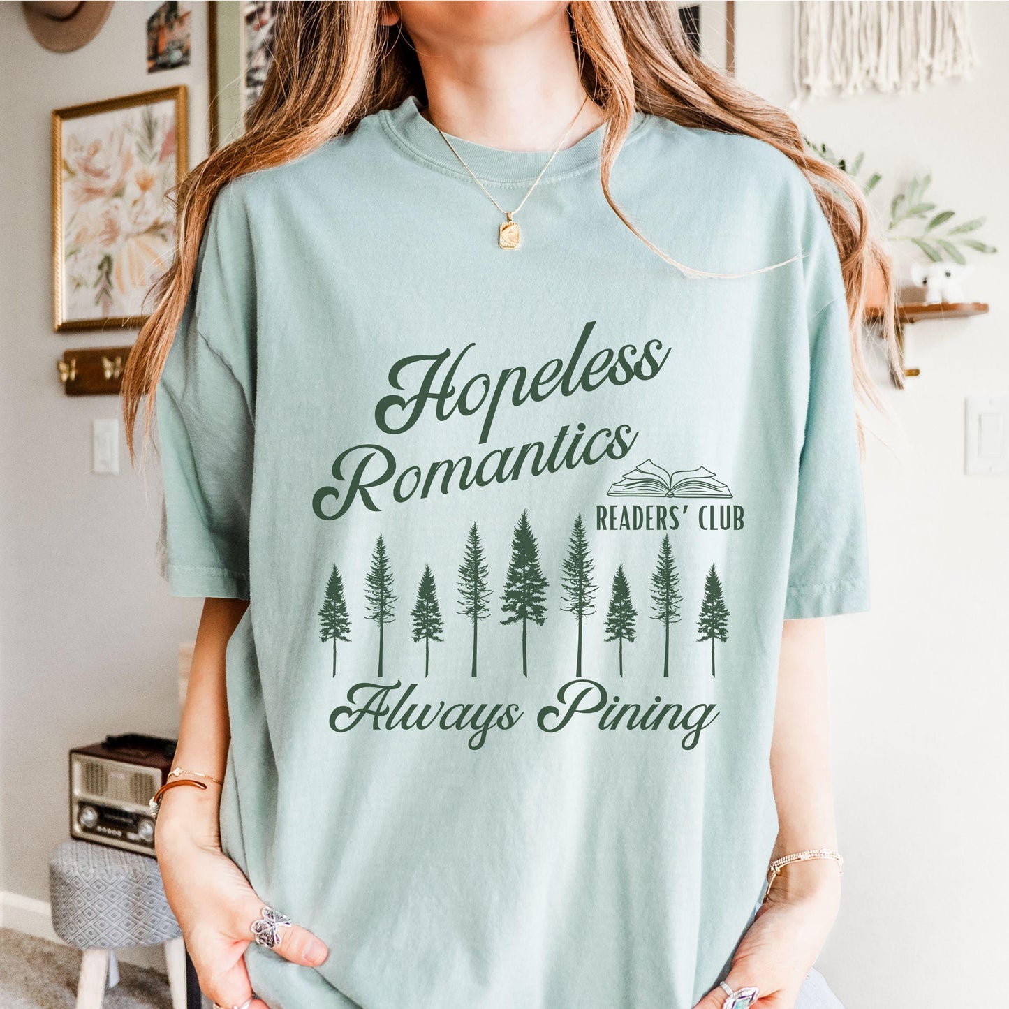 Hopeless Romantics Readers Club Shirt, Pine Tree Shirt Dark Romance Romantasy Reader Shirt Nature Granola Girl Bookcore Tee, Bookish Gifts