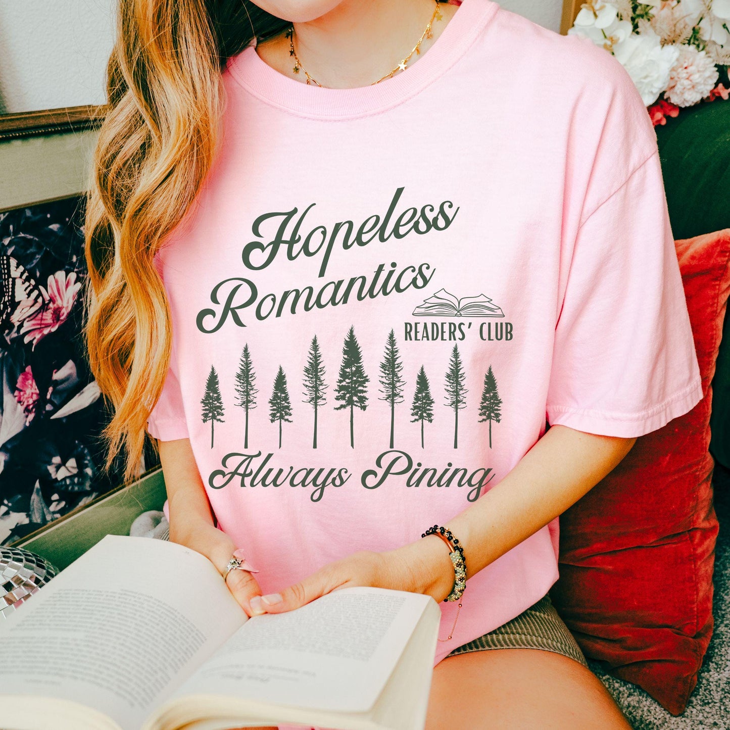 Hopeless Romantics Readers Club Shirt, Pine Tree Shirt Dark Romance Romantasy Reader Shirt Nature Granola Girl Bookcore Tee, Bookish Gifts