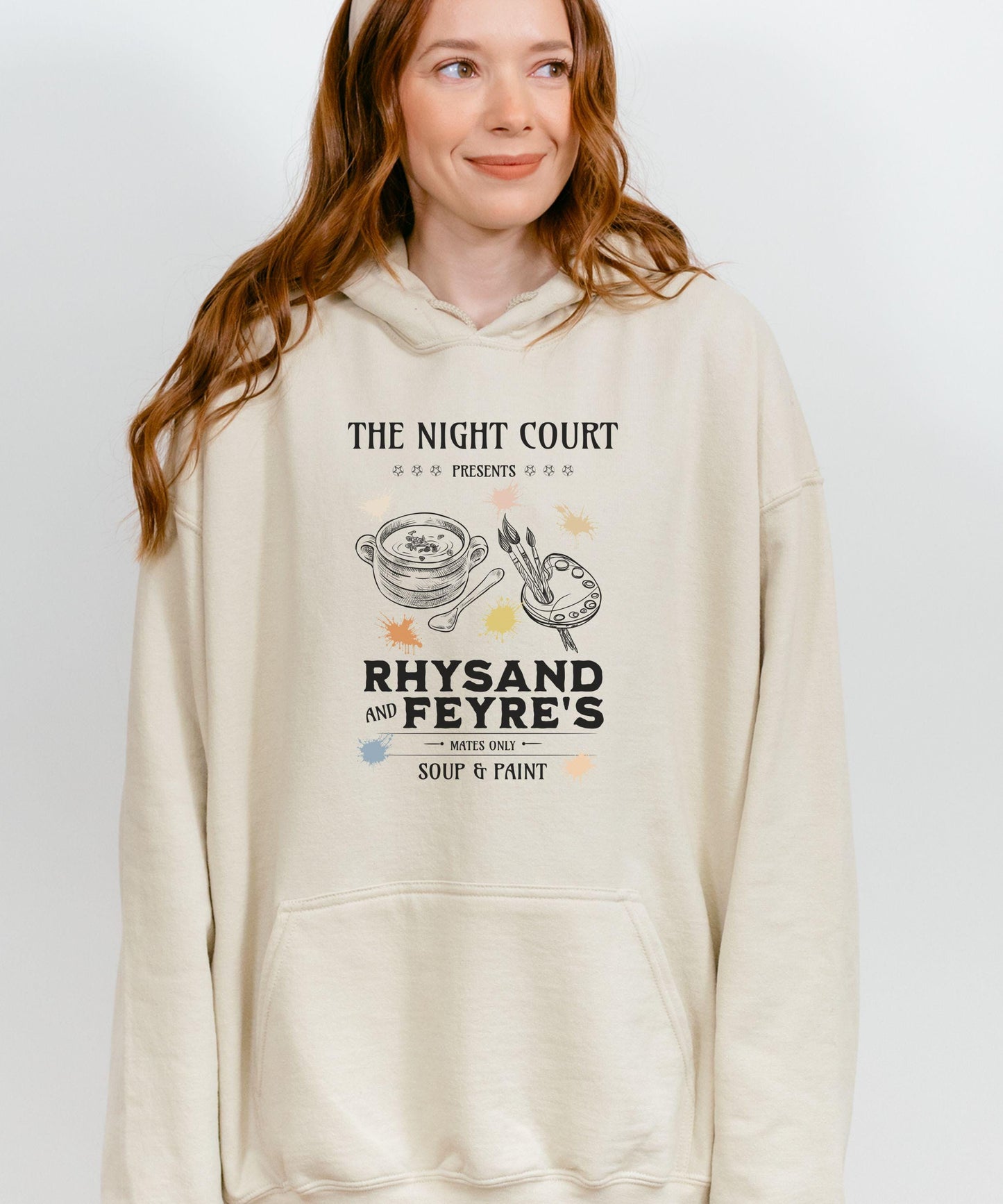 ACOMAF Rhysand and Feyre Soup and Paint Hoodie, Officially Licensed SJM Merch ACOTAR Sweatshirt, Night Court Bookish Hoodie Chapter 55 Shirt