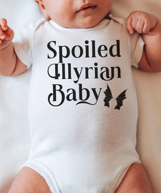 Spoiled Illyrian Baby Bodysuit, Officially Licensed SJM Merch, Bat Boys ACOTAR Baby Gifts, Baby NYX Rhysand and Feyre Bookish Baby Clothes