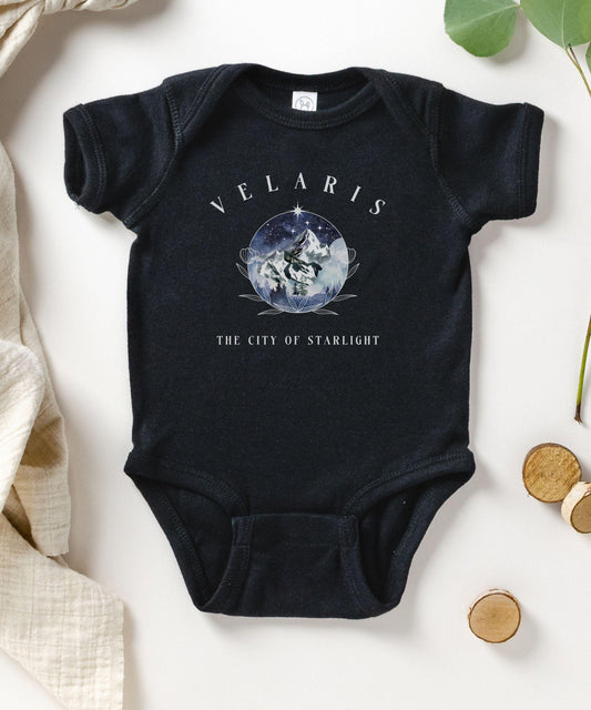 Velaris Baby Bodysuit, Officially Licensed Sarah J Maas Merch, City of Starlight, ACOMAF Baby Clothes, SJM Velaris Shirt Bookish Baby Gifts