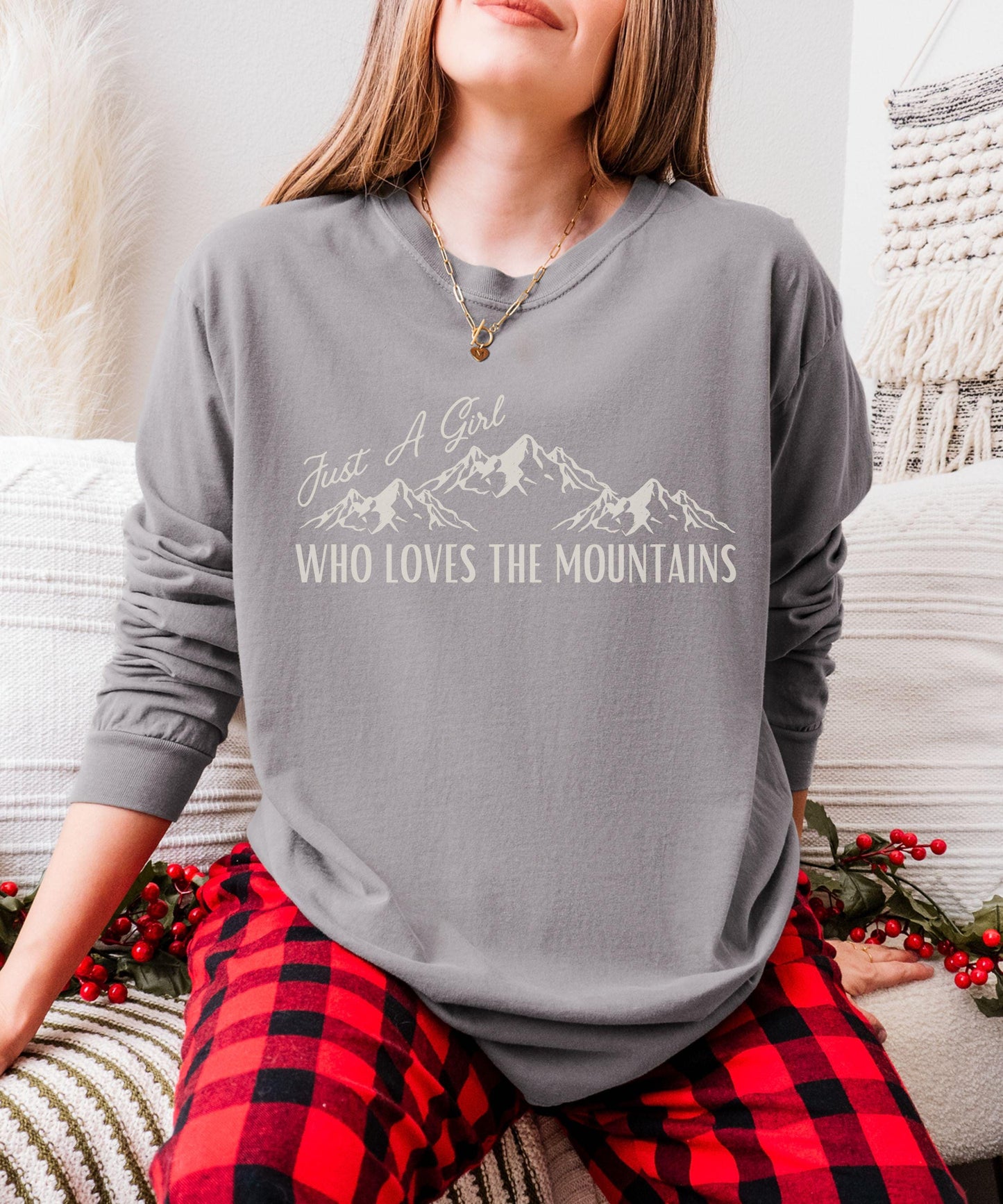 Just A Girl Who Loves The Mountains Long Sleeve Tshirt, Granola Girl Naturecore Tshirt Mountain Lover Forestcore Shirt, Camping Shirt