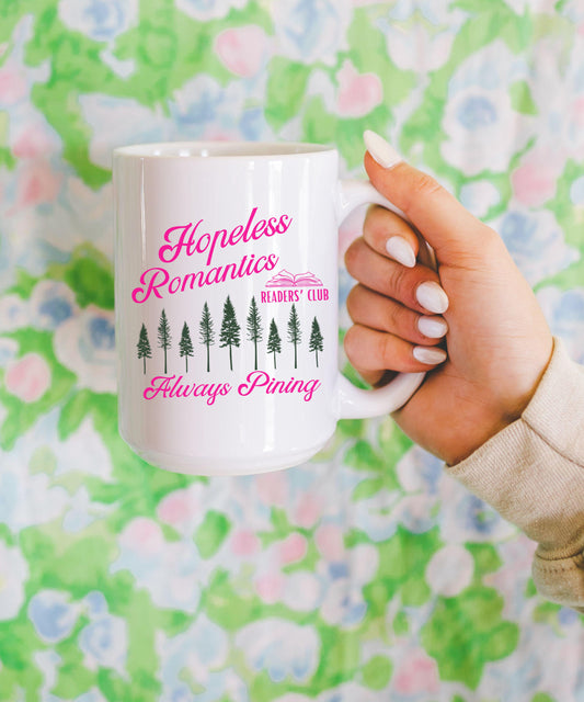 Hopeless Romantics Reader Club Mug, Book Lover Mug Pine Tree Fantasy Romance Reader Coffee Mug Romantasy Nature Bookish Mug Bookish Cup