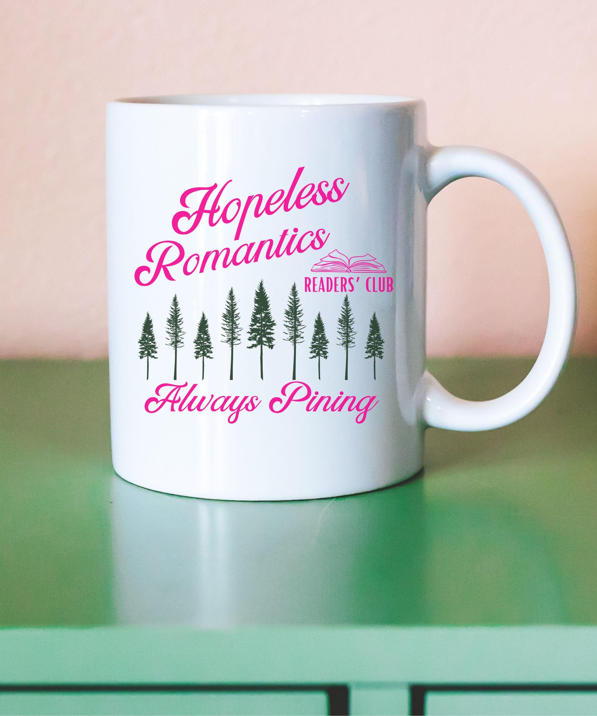 Hopeless Romantics Reader Club Mug, Book Lover Mug Pine Tree Fantasy Romance Reader Coffee Mug Romantasy Nature Bookish Mug Bookish Cup