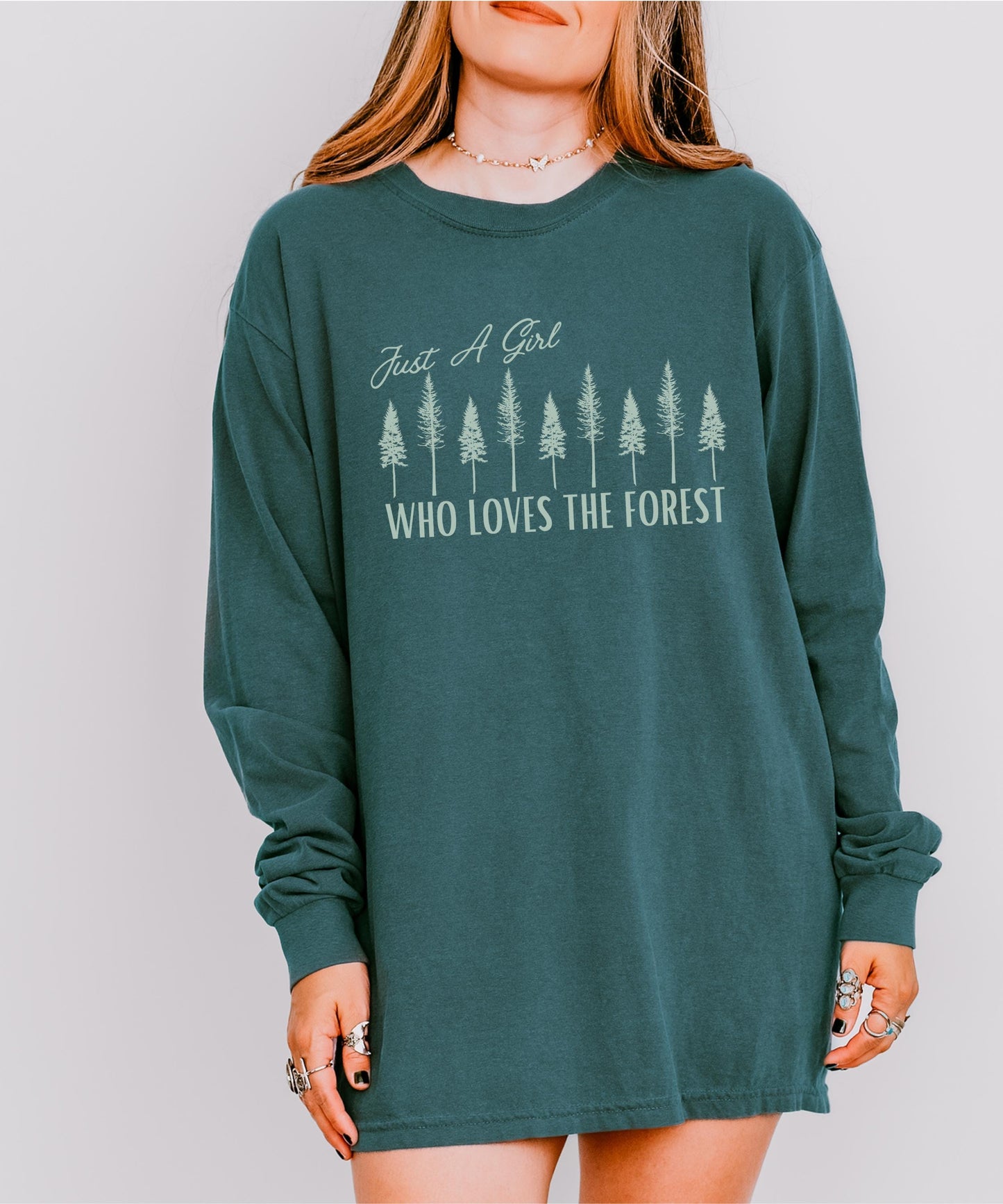 Just A Girl Who Loves The Forest Long Sleeve Tshirt ForestCore Shirt Goblincore Clothes Granola Girl Shirt Nature Lover Moss Girl Naturecore