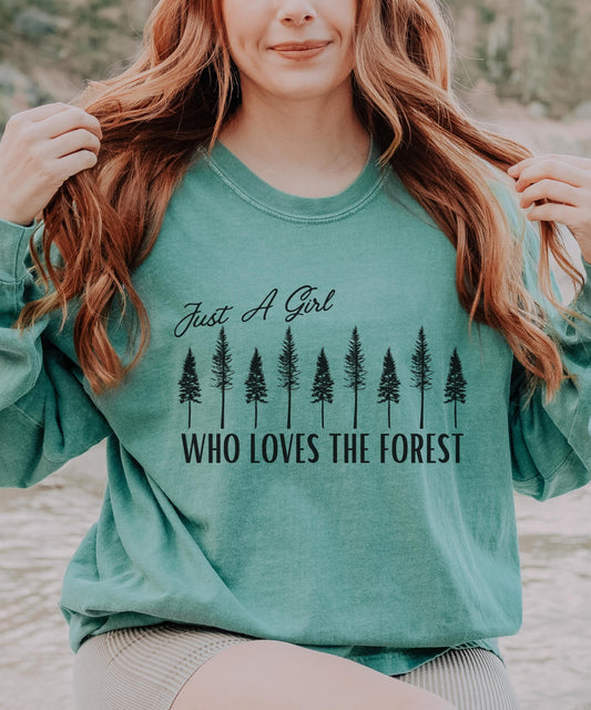 Just A Girl Who Loves The Forest Long Sleeve Tshirt ForestCore Shirt Goblincore Clothes Granola Girl Shirt Nature Lover Moss Girl Naturecore