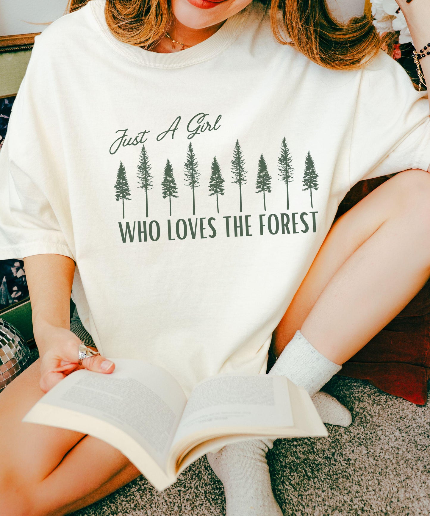 Just A Girl Who Loves The Forest Shirt Naturecore Granola Girl Tshirt, ForestCore Shirt Goblincore Clothes Nature Lover Moss Girl