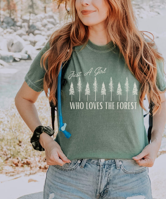 Just A Girl Who Loves The Forest Shirt Naturecore Granola Girl Tshirt, ForestCore Shirt Goblincore Clothes Nature Lover Moss Girl