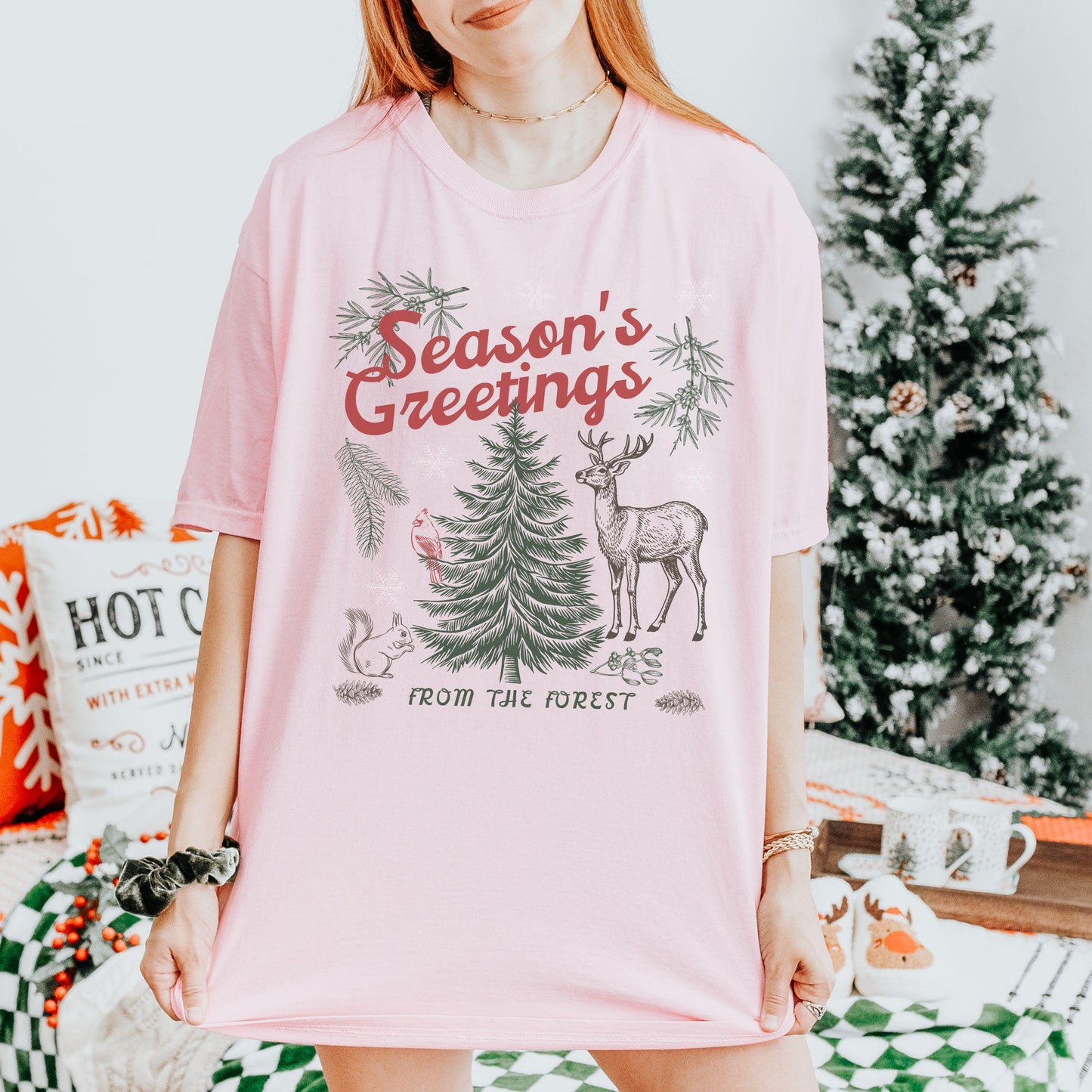 Forest Animals Nature Lover Christmas Shirt, ForestCore Retro Pine Tree Shirt, Granola Girl Nature Core Reindeer Shirt Nordic Christmas Tee