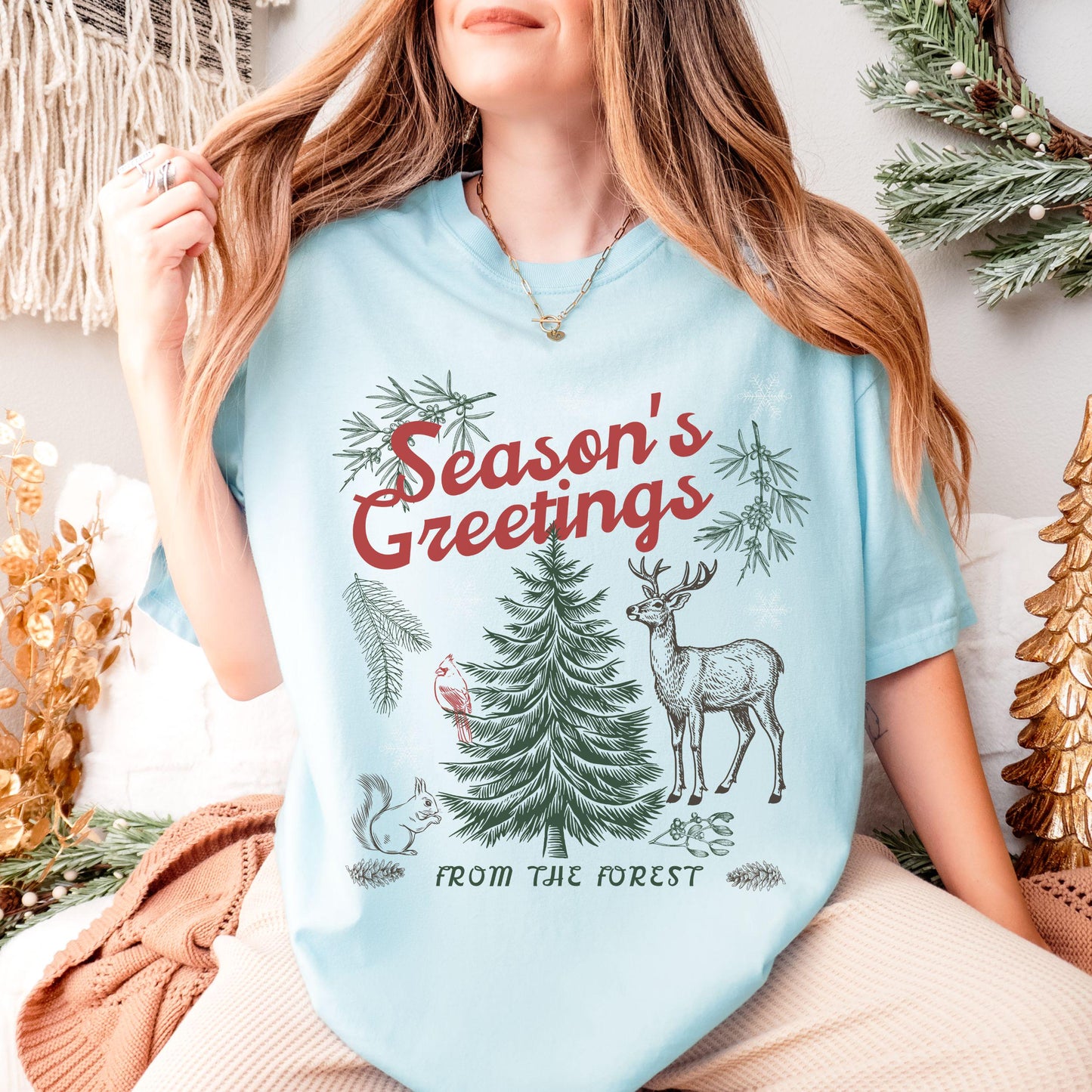 Forest Animals Nature Lover Christmas Shirt, ForestCore Retro Pine Tree Shirt, Granola Girl Nature Core Reindeer Shirt Nordic Christmas Tee
