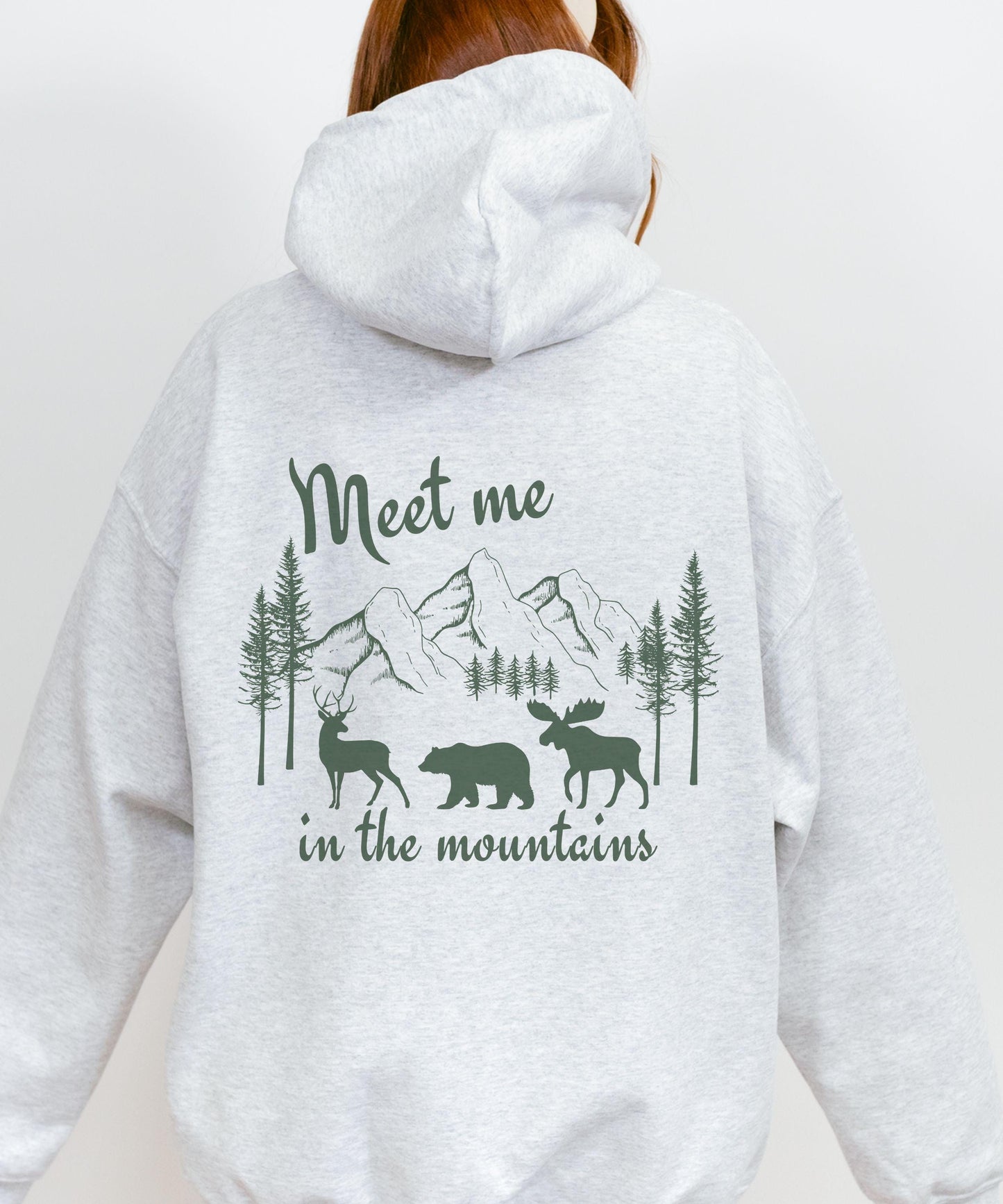 Meet Me In The Mountains Nature Core Granola Girl Hoodie, Colorado Sweatshirt Bear Deer Moose Hoodie Mountain Sweatshirt Hiking Hoodie