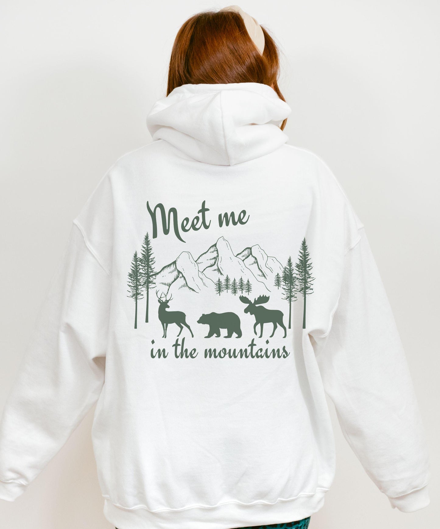 Meet Me In The Mountains Nature Core Granola Girl Hoodie, Colorado Sweatshirt Bear Deer Moose Hoodie Mountain Sweatshirt Hiking Hoodie