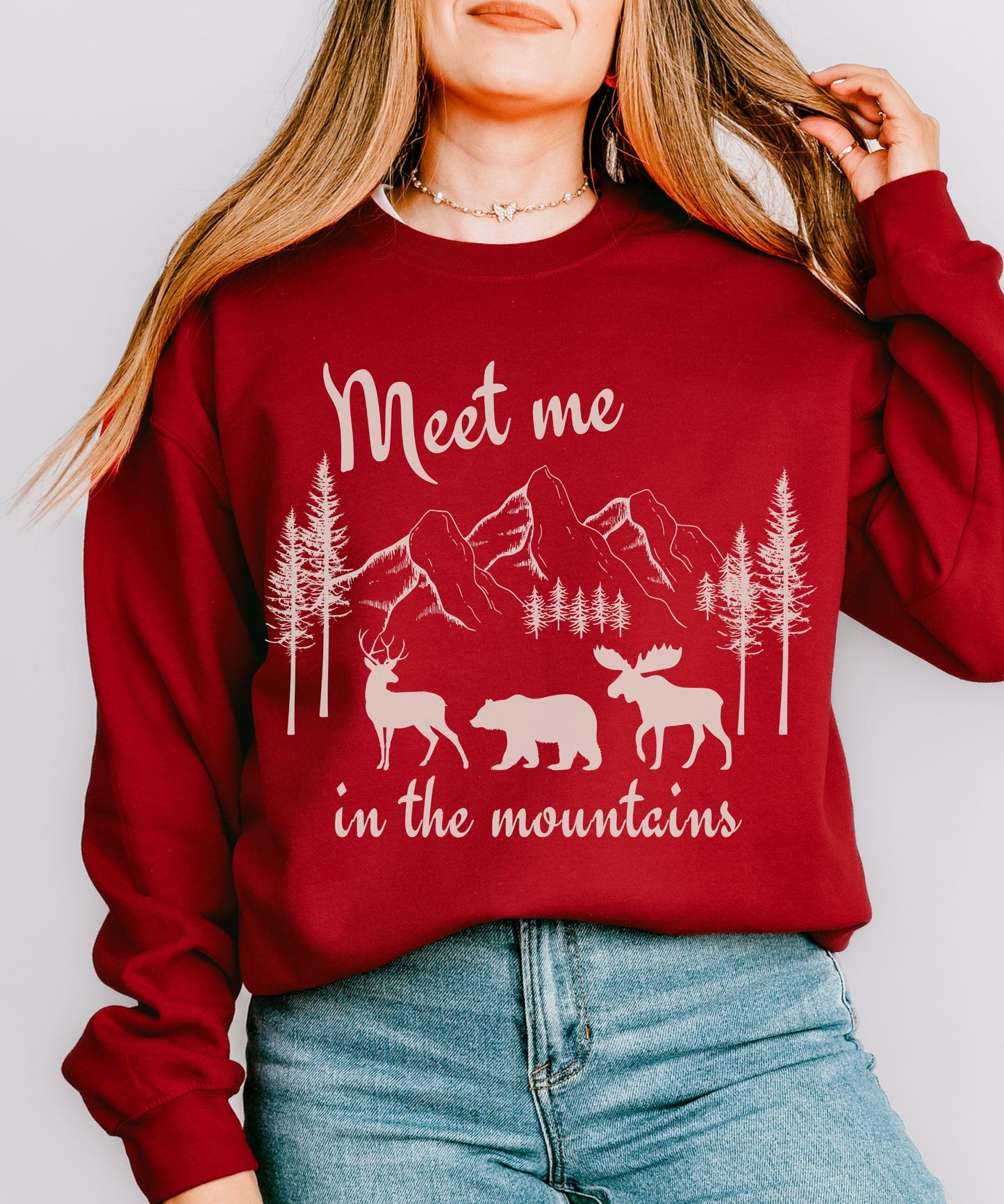 Meet me in the Mountains Sweatshirt Forest Animal Nature Core Colorado Sweatshirt Granola Girl Nature Lover Camping Sweatshirt Ecology Shirt