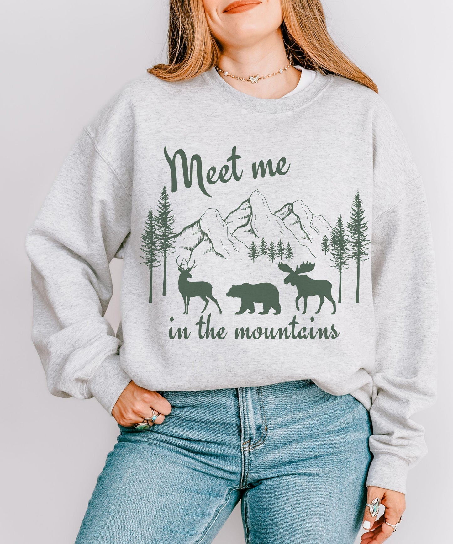 Meet me in the Mountains Sweatshirt Forest Animal Nature Core Colorado Sweatshirt Granola Girl Nature Lover Camping Sweatshirt Ecology Shirt