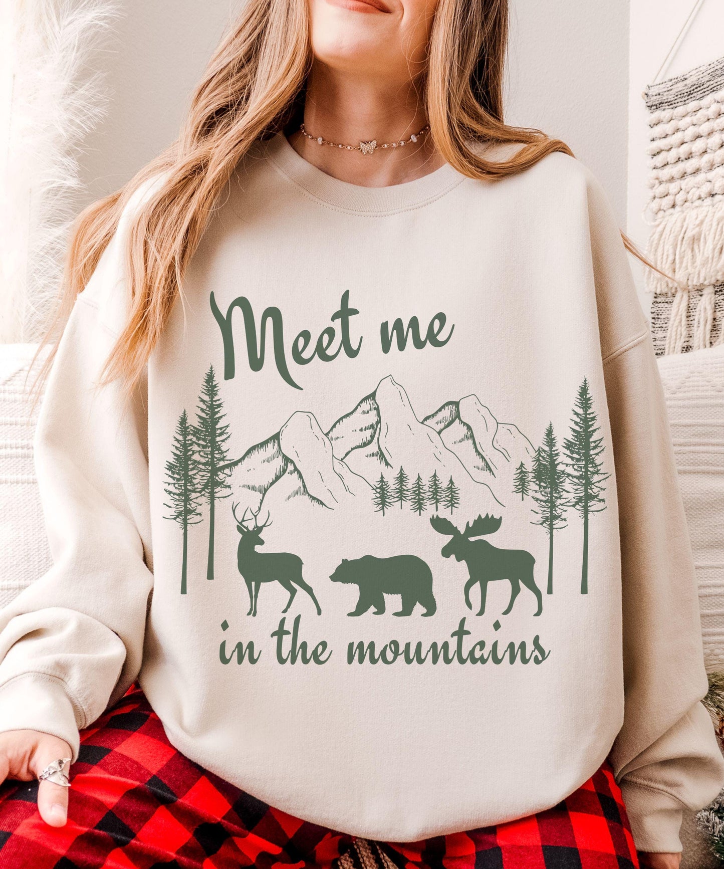 Meet me in the Mountains Sweatshirt Forest Animal Nature Core Colorado Sweatshirt Granola Girl Nature Lover Camping Sweatshirt Ecology Shirt