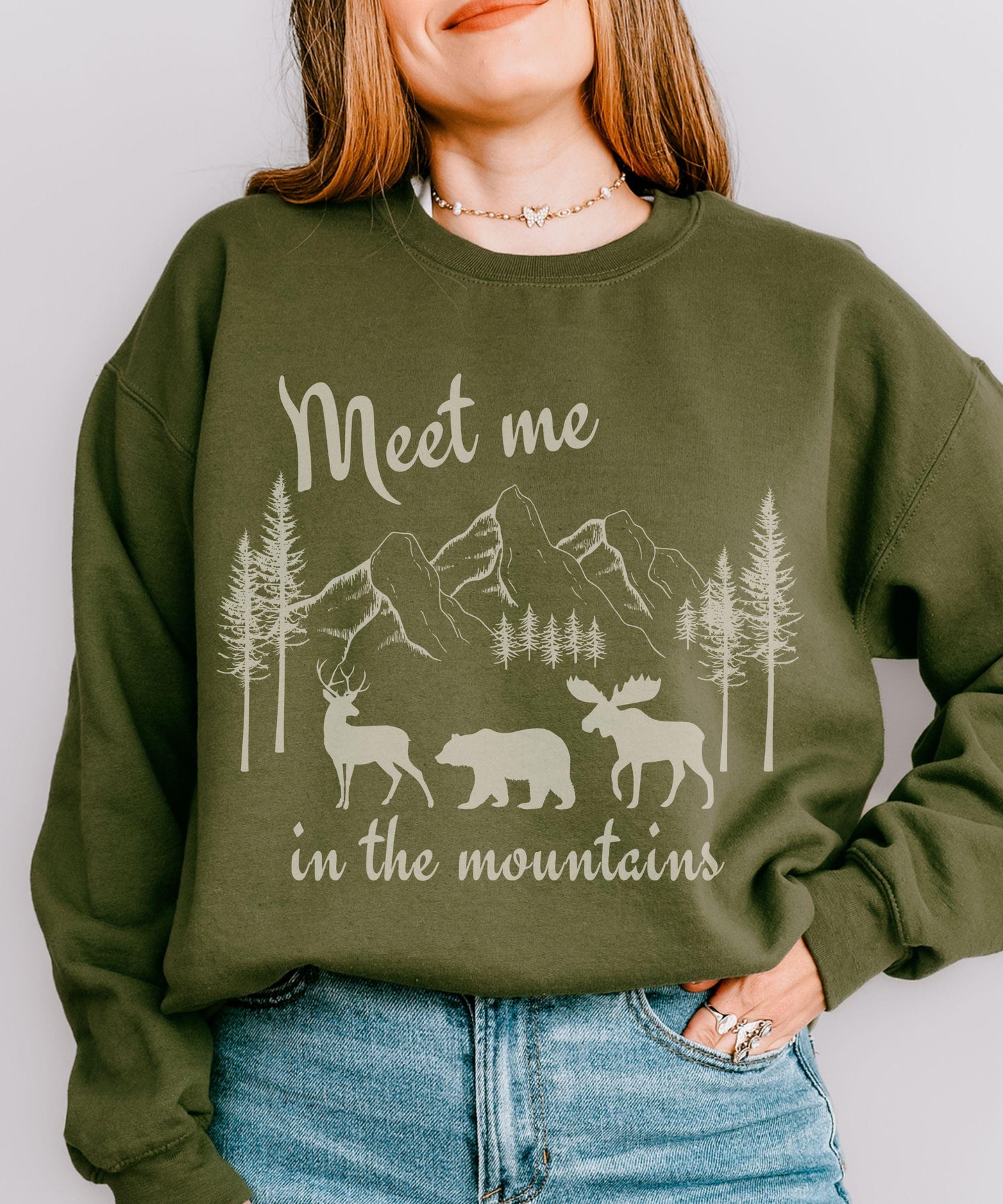 Meet me in the Mountains Sweatshirt Forest Animal Nature Core Colorado Sweatshirt Granola Girl Nature Lover Camping Sweatshirt Ecology Shirt