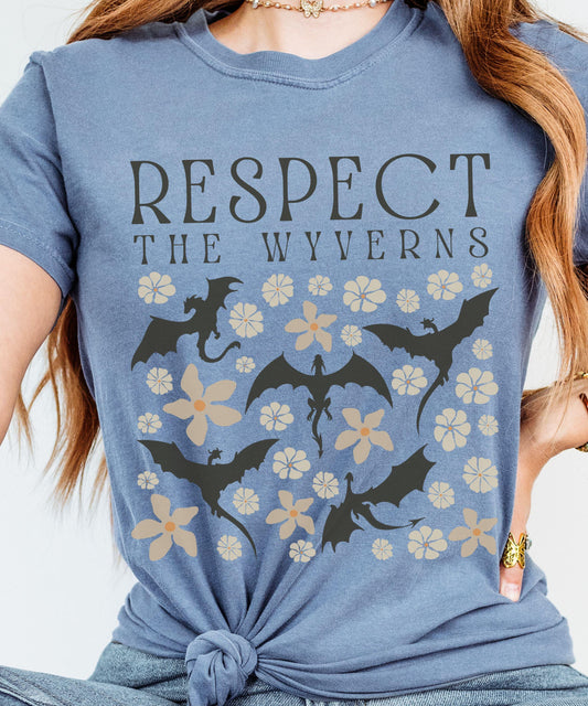 Respect The Wyverns Shirt, Romantasy Reader Tee Flower Wyvern Tshirt, Bookish Whimsigoth Clothing Fantasy Romance Dragon Shirt Bookcore Gift