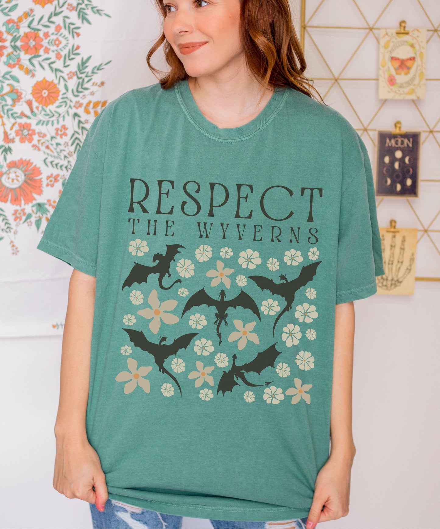 Respect The Wyverns Shirt, Romantasy Reader Tee Flower Wyvern Tshirt, Bookish Whimsigoth Clothing Fantasy Romance Dragon Shirt Bookcore Gift