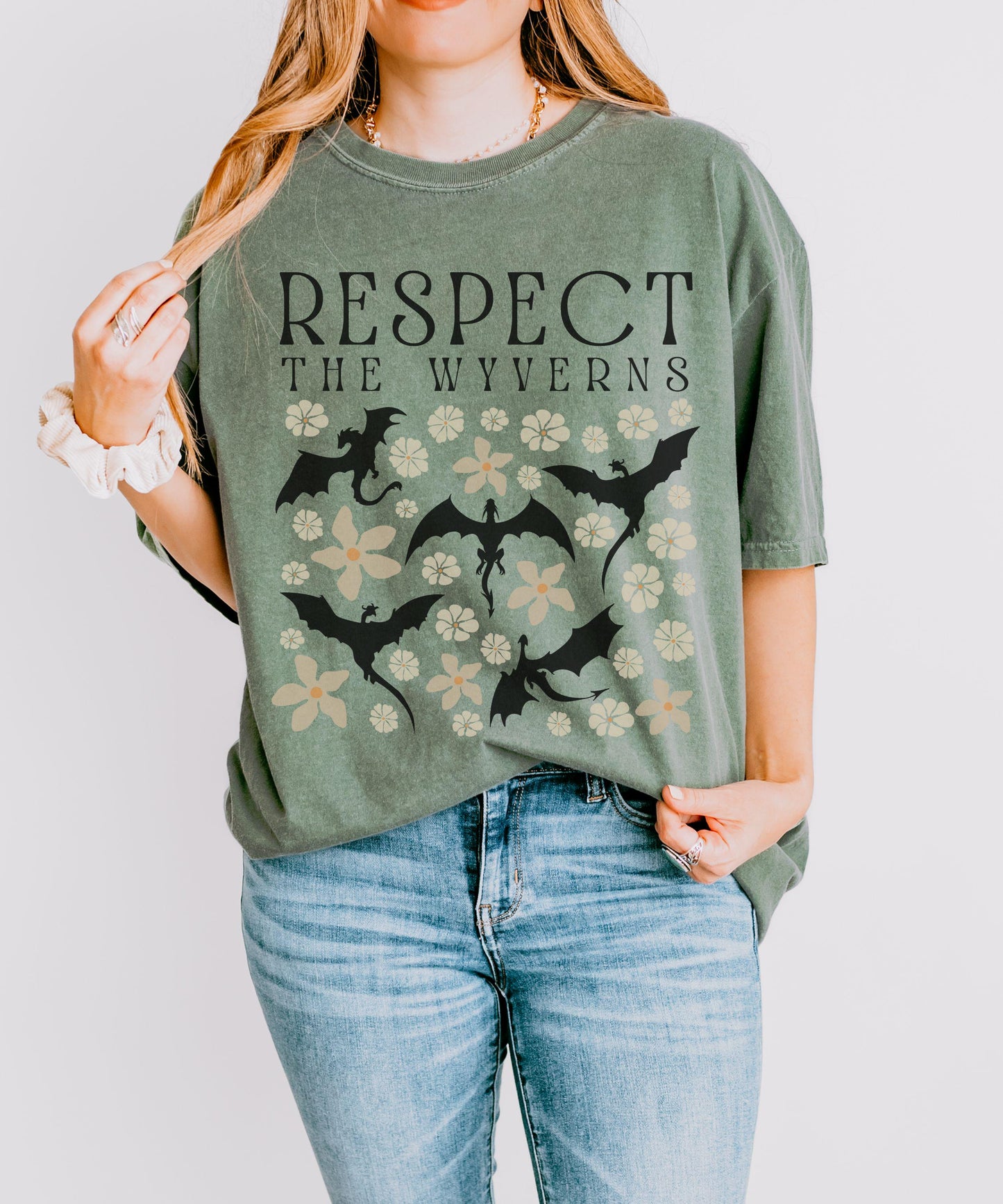 Respect The Wyverns Shirt, Romantasy Reader Tee Flower Wyvern Tshirt, Bookish Whimsigoth Clothing Fantasy Romance Dragon Shirt Bookcore Gift