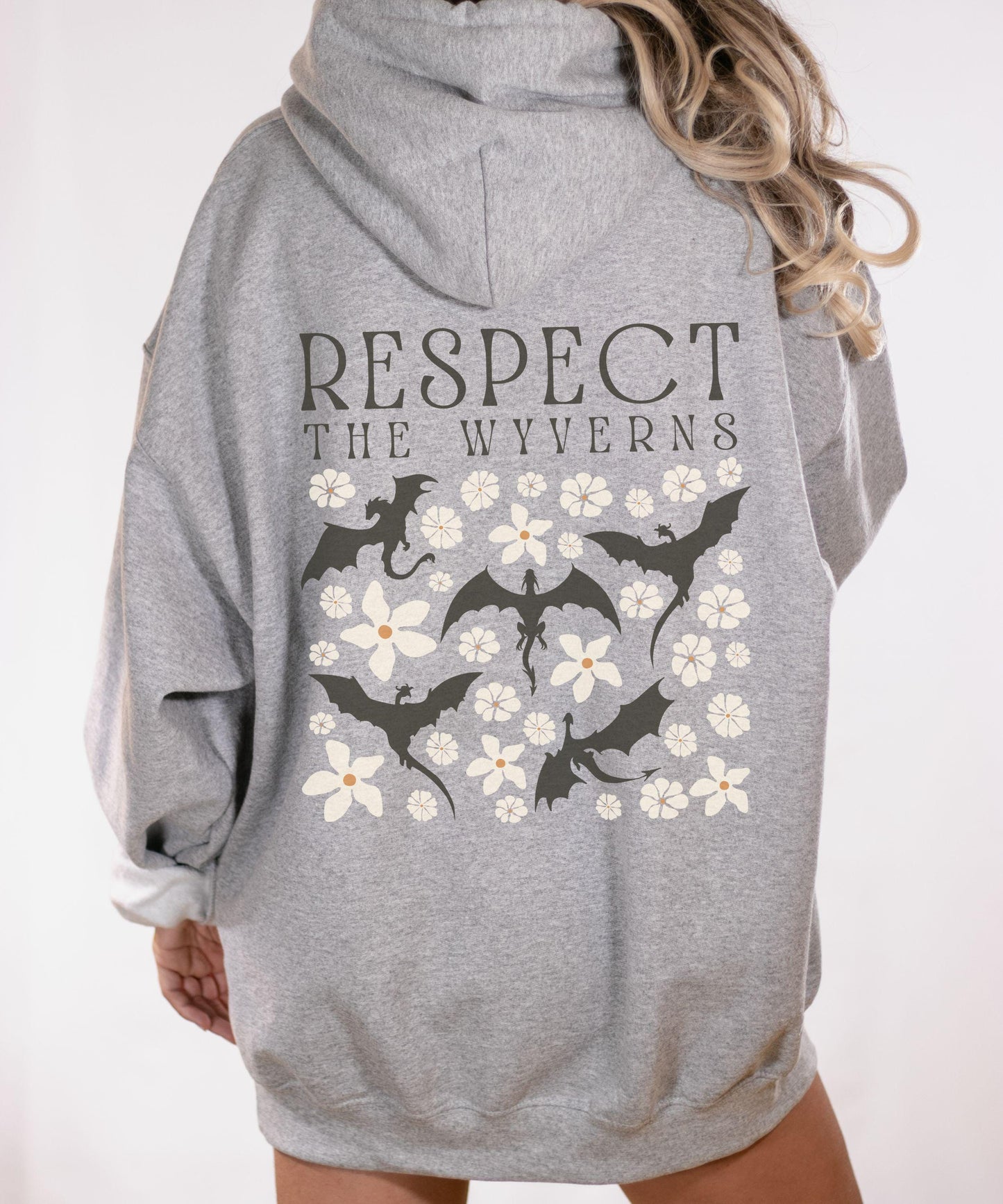 Respect The Wyverns Hoodie, Wyvern Sweatshirt Romantasy Reader Floral Bookish Whimsigoth Clothing Fantasy Romance Dragon Shirt Bookcore Gift