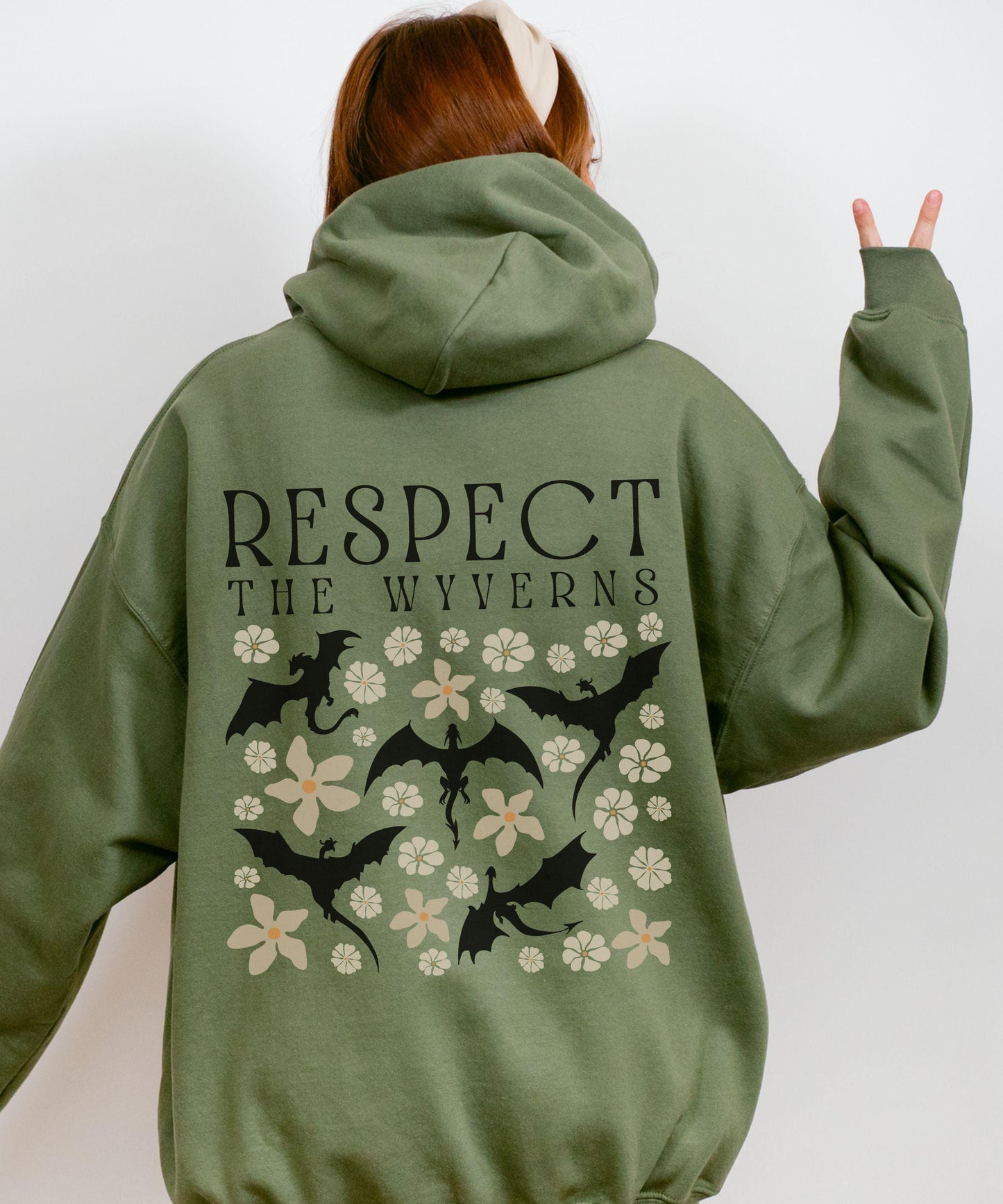 Respect The Wyverns Hoodie, Wyvern Sweatshirt Romantasy Reader Floral Bookish Whimsigoth Clothing Fantasy Romance Dragon Shirt Bookcore Gift