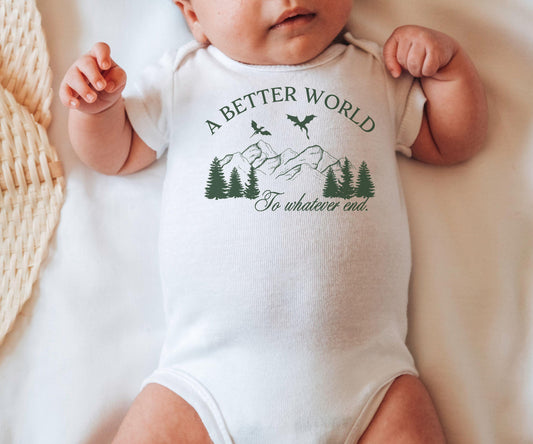 Throne of Glass Baby Bodysuit, A Better World KOA Licensed SJM Merch Wyvern Bookish Baby Shower, To Whatever End Sarah J Maas Baby Clothes