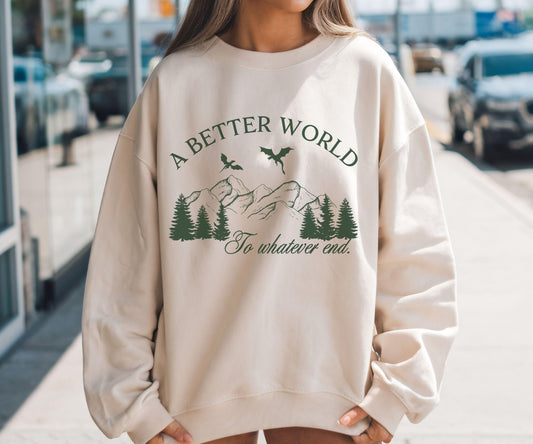 Throne of Glass Sweatshirt, KOA A better World Officially Licensed SJM Merch, To Whatever End Abraxos Wyvern Sweatshirt Aelin and Rowan