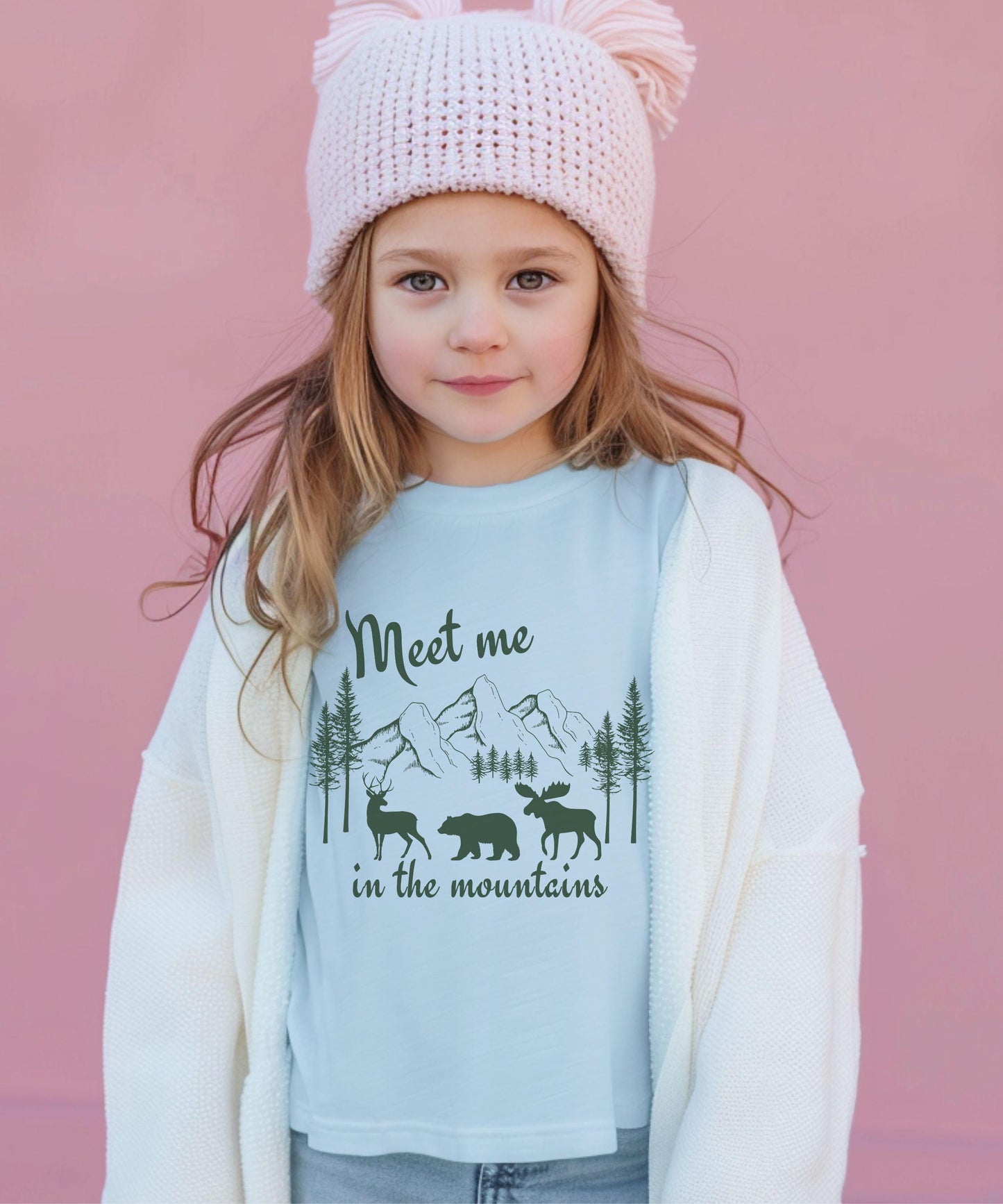 Meet Me in the Mountains Shirt Kids, Mountain Animal Lover Shirt Deer Bear Moose Shirt, Neutral Kids Clothes Naturecore Granola Colorado Tee