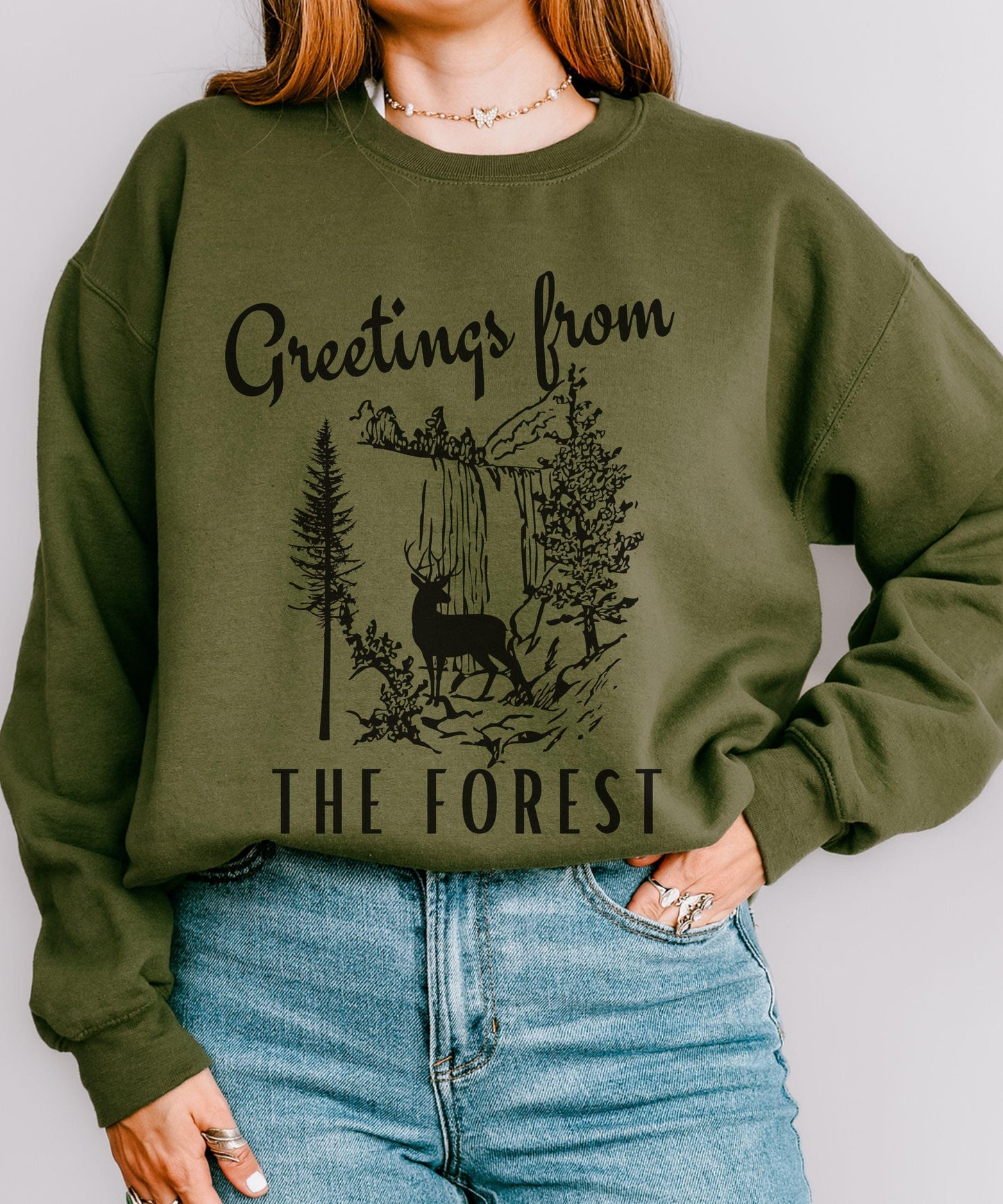 Forest Greeting sweatshirt Forest Core Naturecore Nature Lover Granola Girl Forest Animal Deer Sweatshirt Ecology Shirt Camping Hiking Shirt