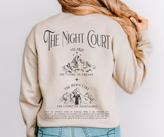 Welcome to the Night Court Sweatshirt, Licensed SJM Merch ACOTAR ACOMAF Sweatshirt. Rhysand and Feyre Quote Hewn City Velaris Sweatshirt