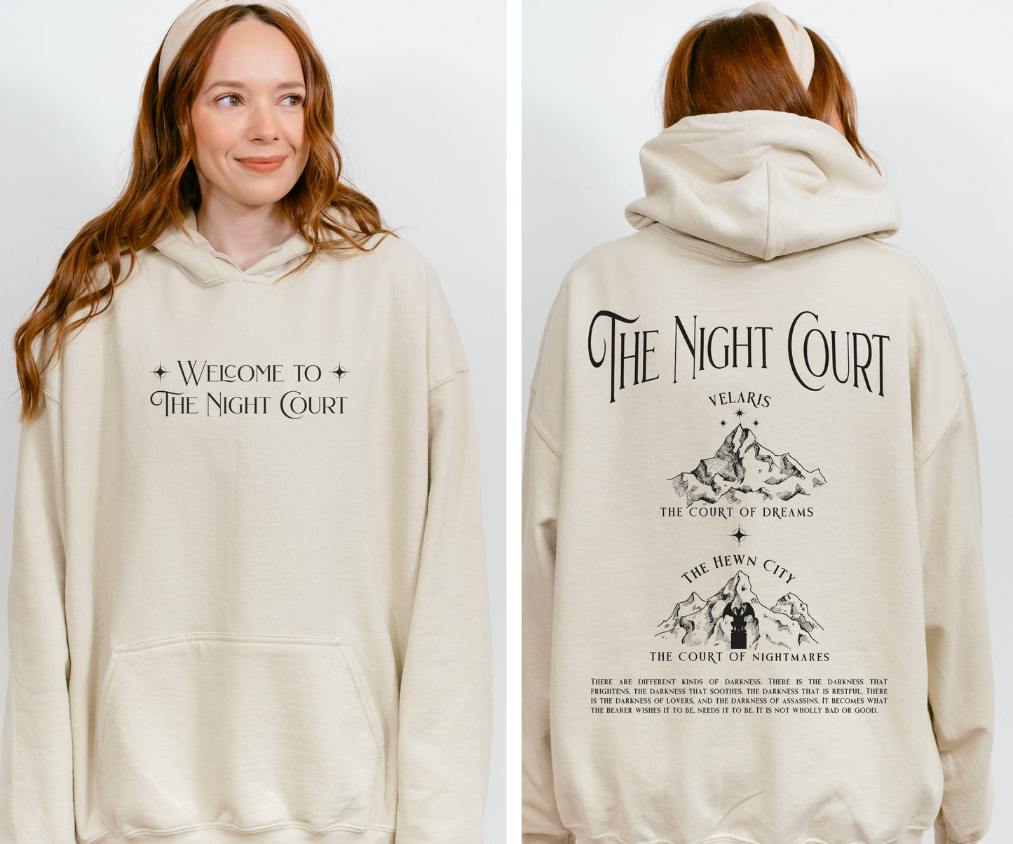 Welcome to the Night Court Hoodie, Licensed SJM Merch, ACOTAR ACOMAF Sweatshirt. Rhysand Quote Hewn City Velaris Sweatshirt, Sarah J Maas