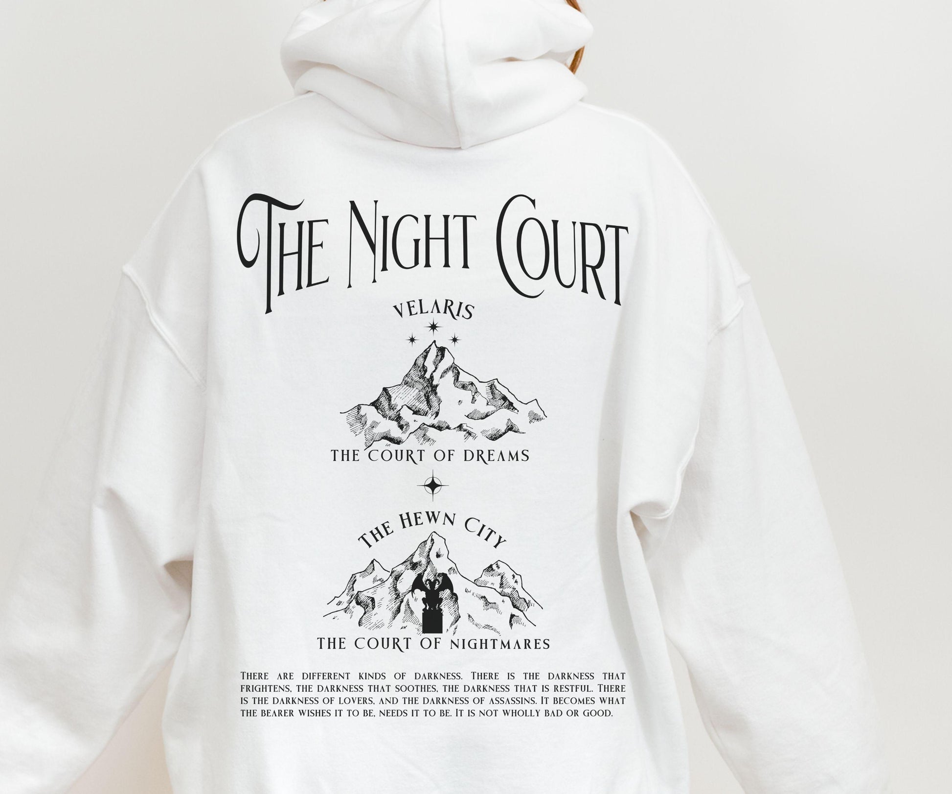 Welcome to the Night Court Hoodie, Licensed SJM Merch, ACOTAR ACOMAF Sweatshirt. Rhysand Quote Hewn City Velaris Sweatshirt, Sarah J Maas