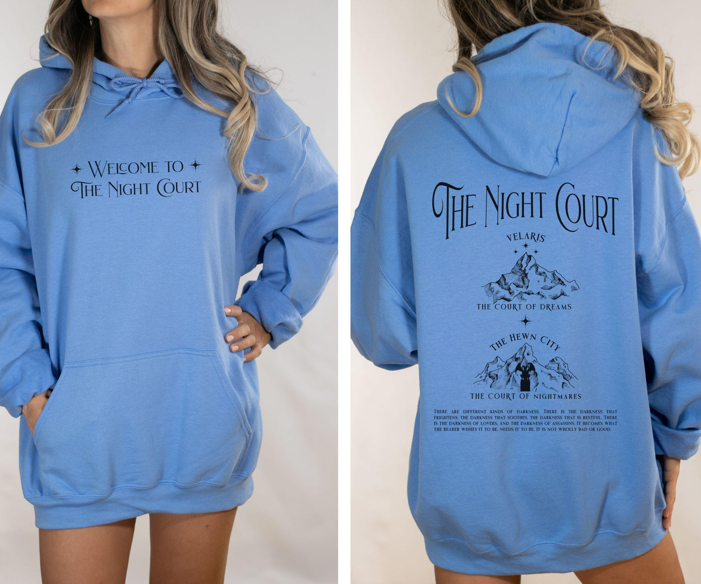 Welcome to the Night Court Hoodie, Licensed SJM Merch, ACOTAR ACOMAF Sweatshirt. Rhysand Quote Hewn City Velaris Sweatshirt, Sarah J Maas