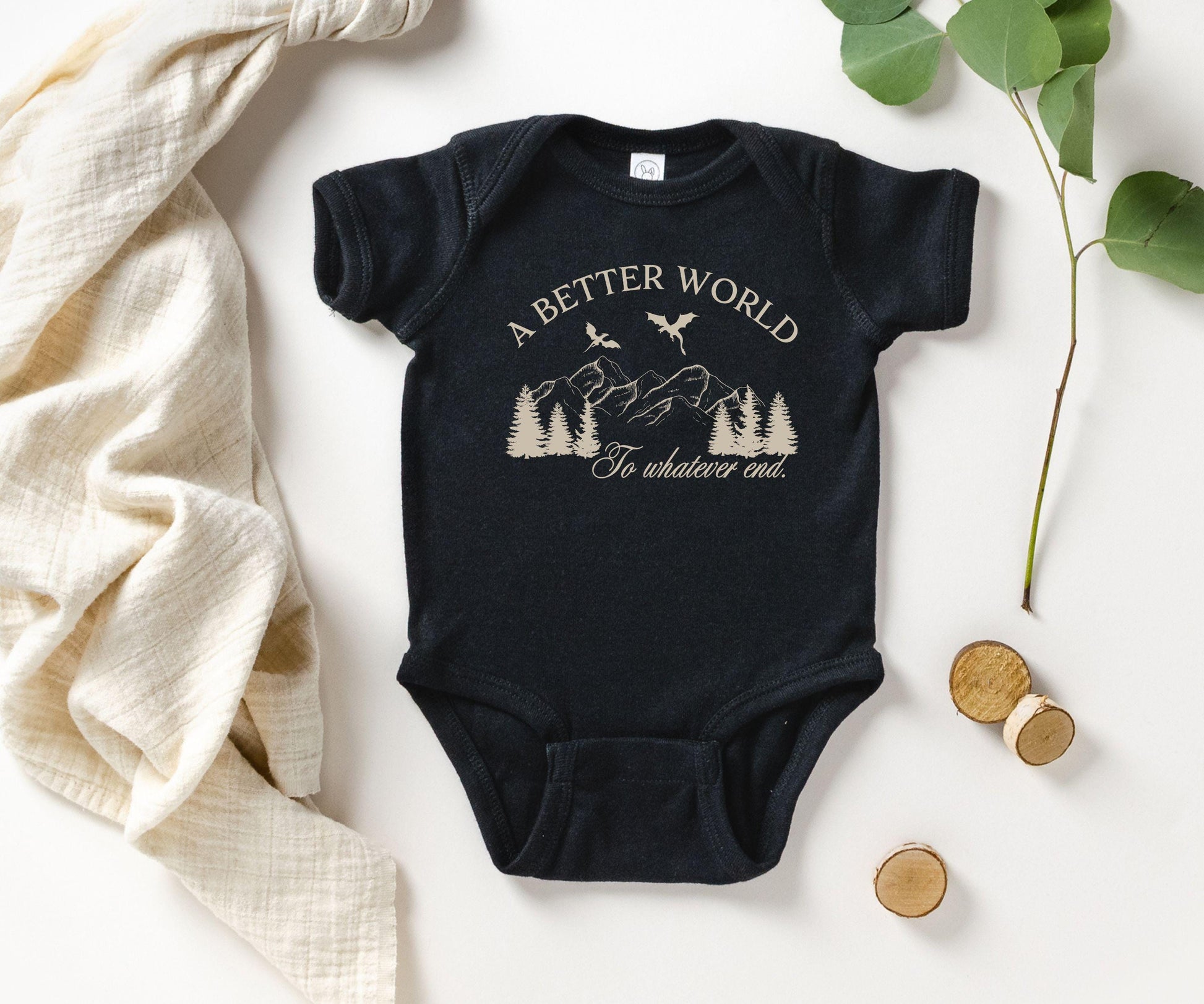 Throne of Glass Baby Bodysuit, A Better World KOA Licensed SJM Merch Wyvern Bookish Baby Shower, To Whatever End Sarah J Maas Baby Clothes