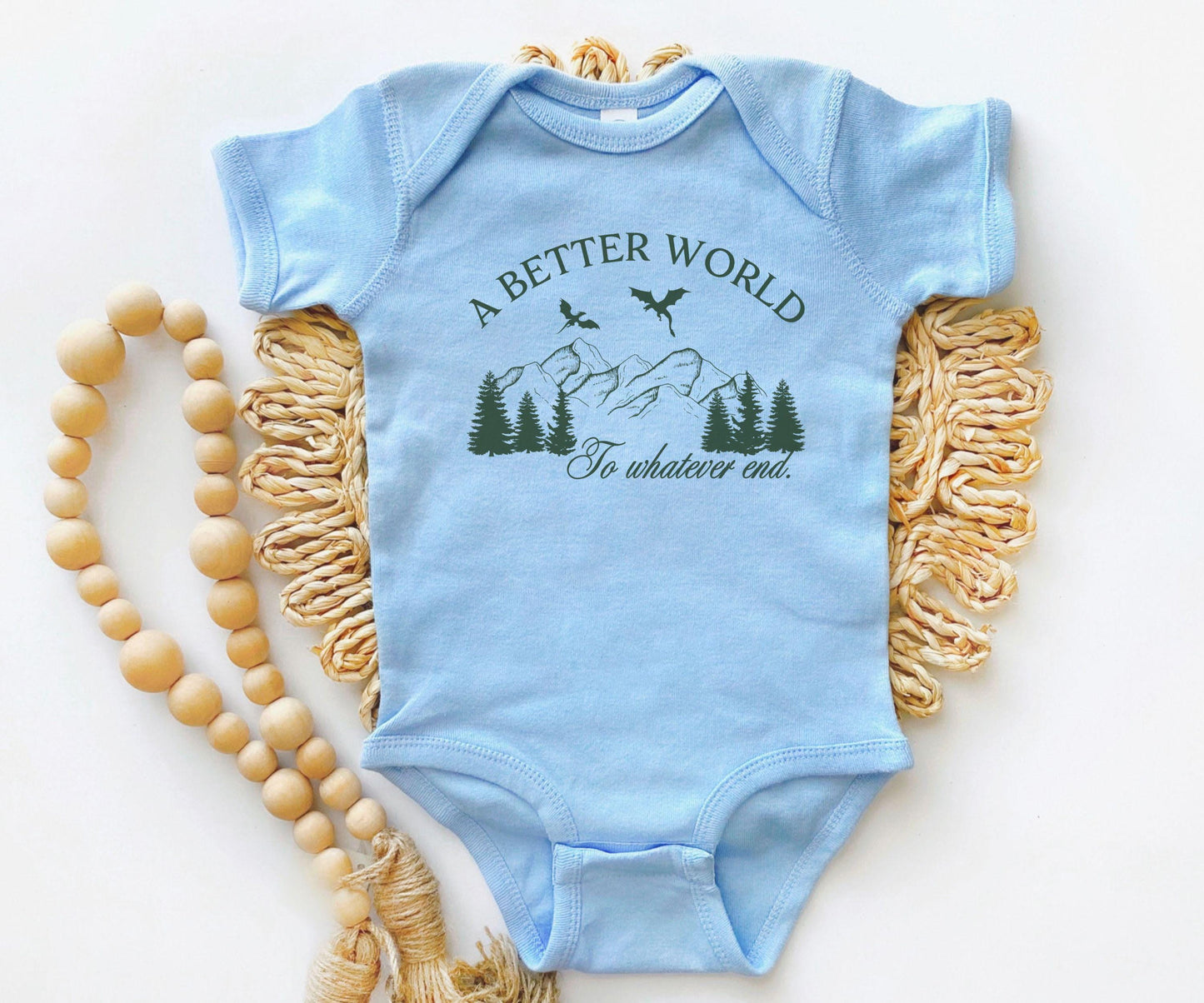 Throne of Glass Baby Bodysuit, A Better World KOA Licensed SJM Merch Wyvern Bookish Baby Shower, To Whatever End Sarah J Maas Baby Clothes