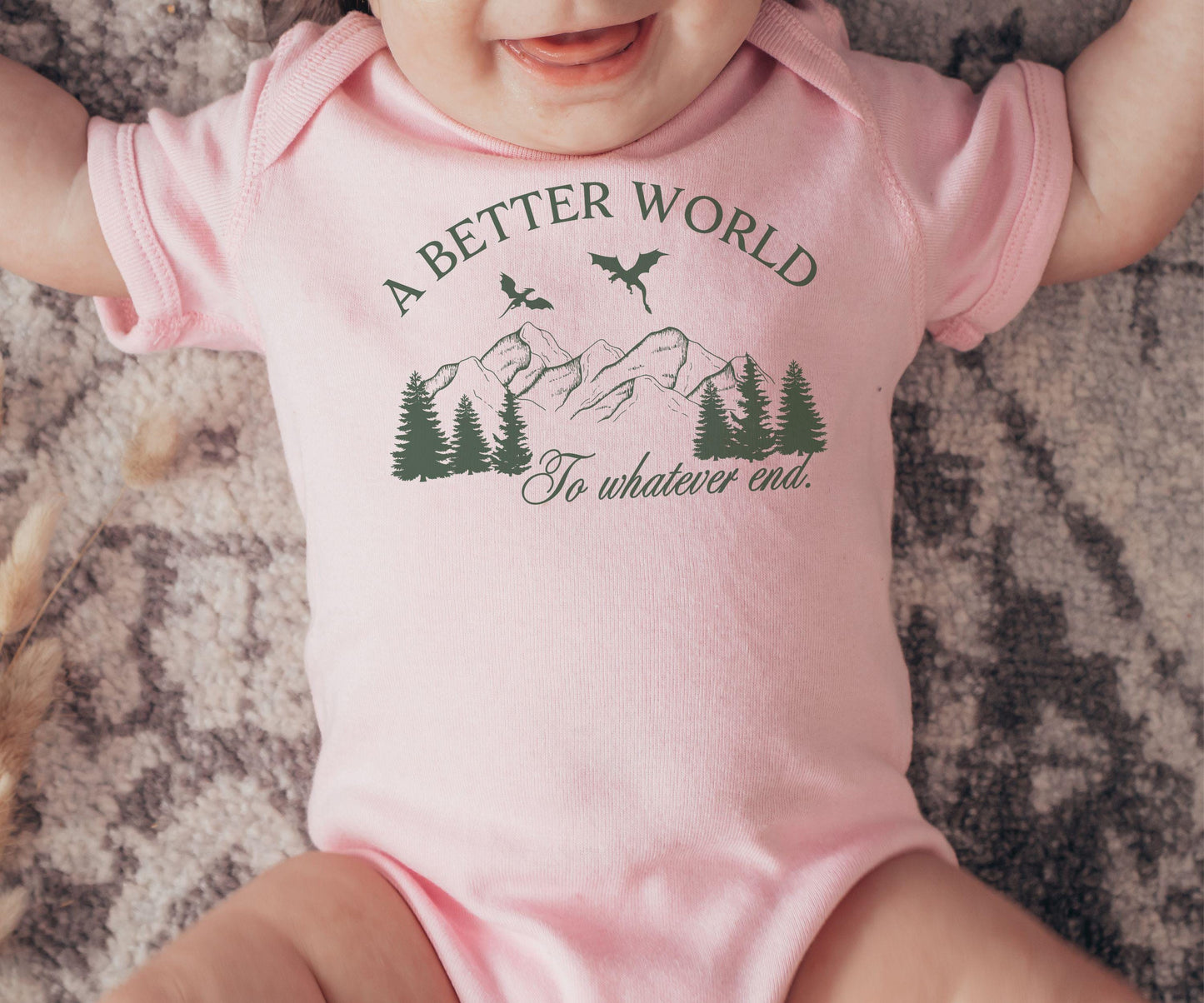 Throne of Glass Baby Bodysuit, A Better World KOA Licensed SJM Merch Wyvern Bookish Baby Shower, To Whatever End Sarah J Maas Baby Clothes