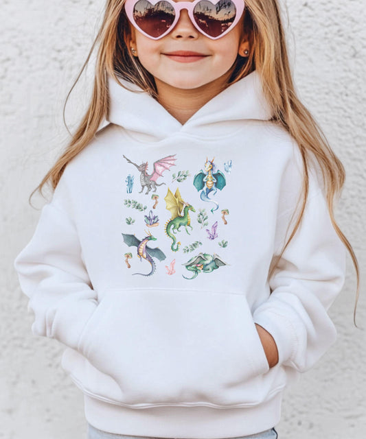 Dragon Hoodie Kids, Dragon Sweatshirt Toddler Girl Cottagecore Mushroom Crystals Fairycore Clothes Forestcore Fairy Tale Dragon Birthday